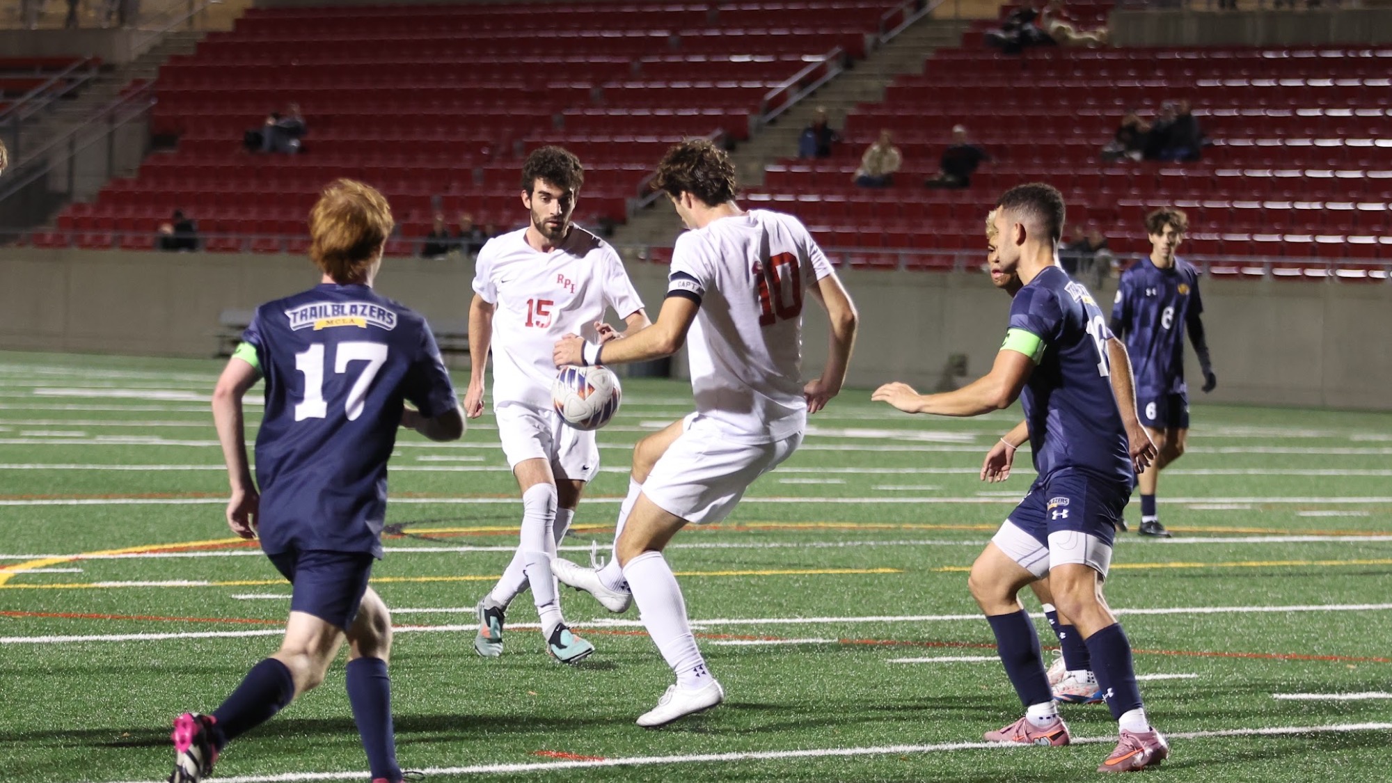 The RPI men’s soccer roster in action versus MCLA on Tuesday, October 21, 2025 in Troy, New York.