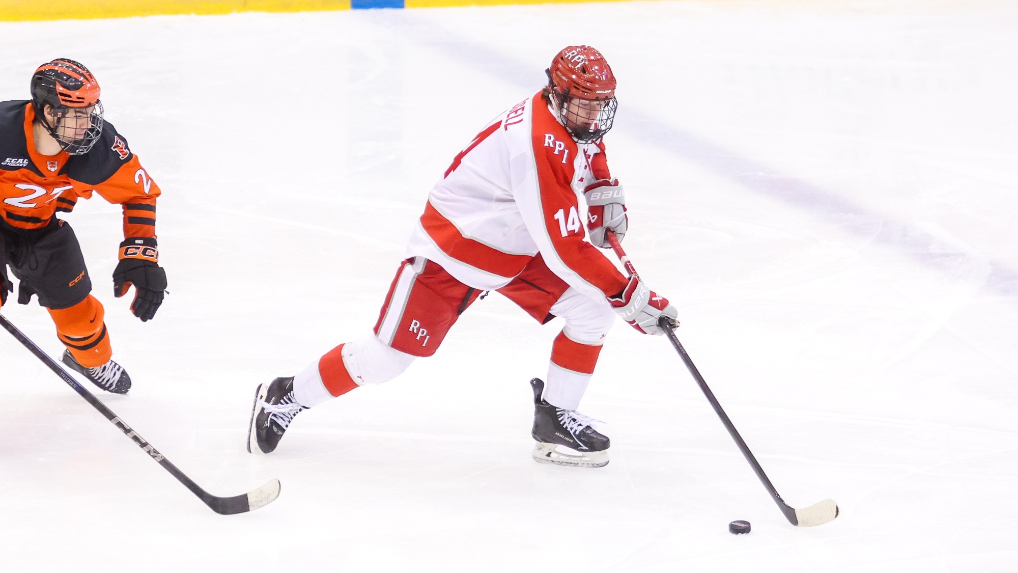 Trevor Russell of the RPI Men's Hockey team in action versus Princeton on Saturday, December 6, 2025 in Troy, New York. 