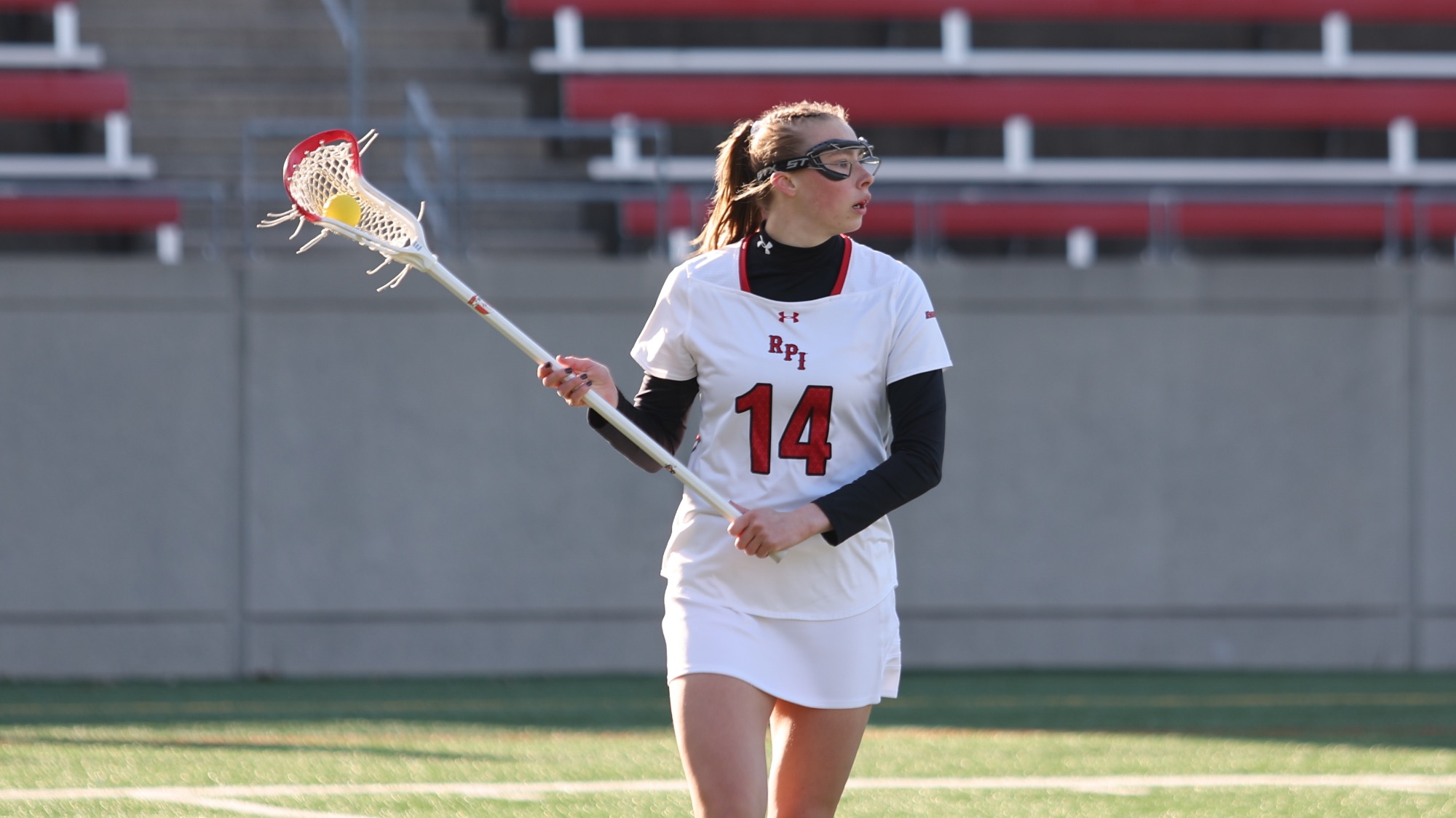 Ella Graff of RPI Women's Lacrosse in action versus Skidmore on Wednesday April 9 2025 in Troy New York.