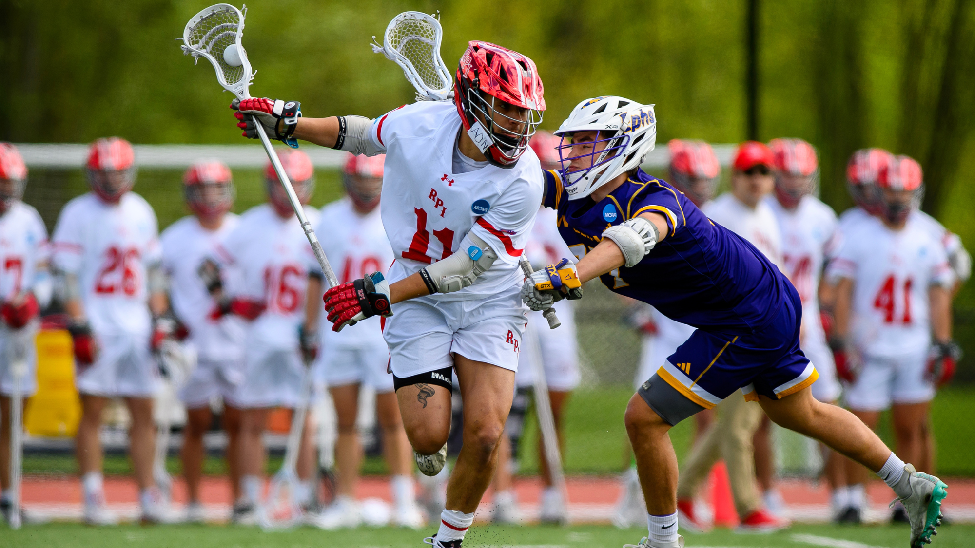 The RPI men's lacrosse team against Williams in the NCAA second round on May 10, 2025