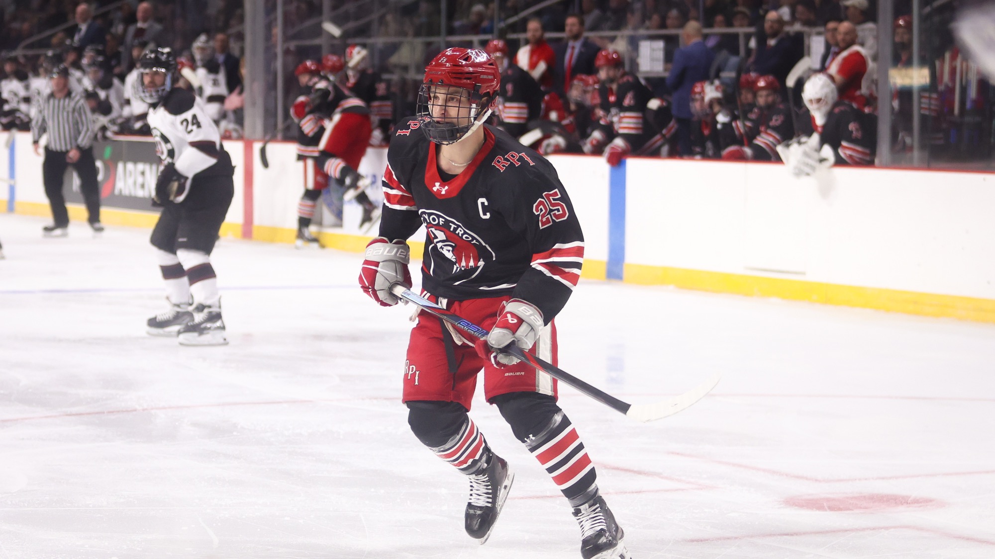 Dovar Tinling of RPI Men’s Hockey in action at the Mayors Cup on Saturday, January 24, 2025 in Albany, New York. 