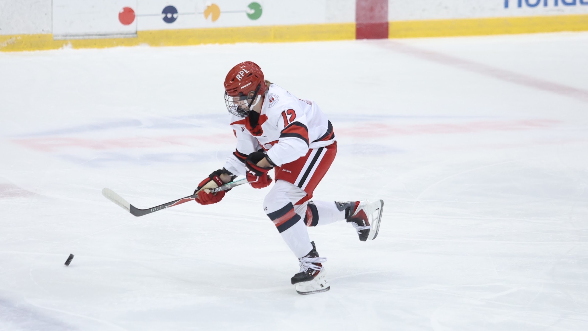 Mia Montanari of RPI Women’s Ice Hockey in action versus Cornell on Saturday, November 22, 2025 in Troy, New York