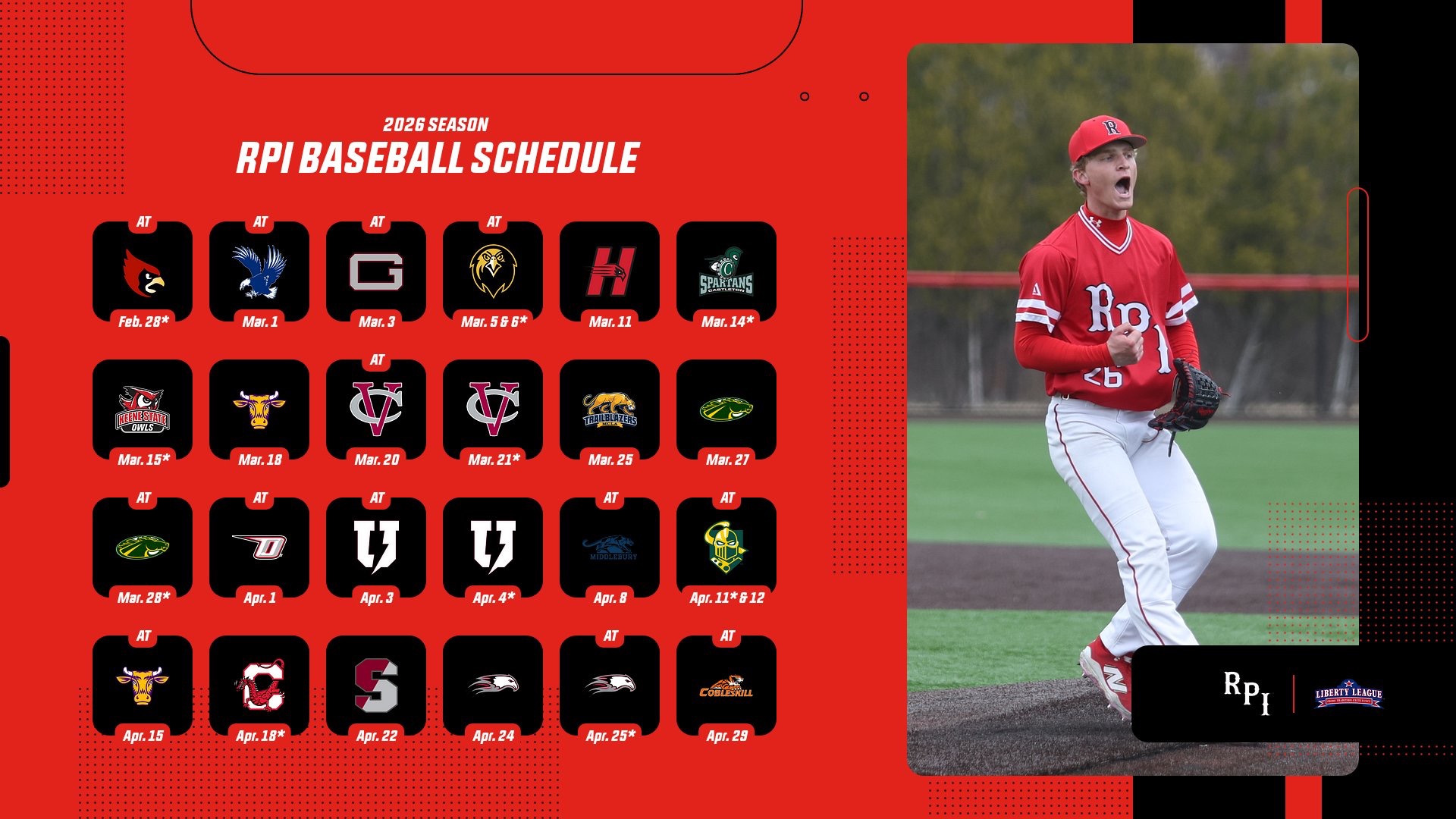RPI Baseball 2026 Schedule Graphic.