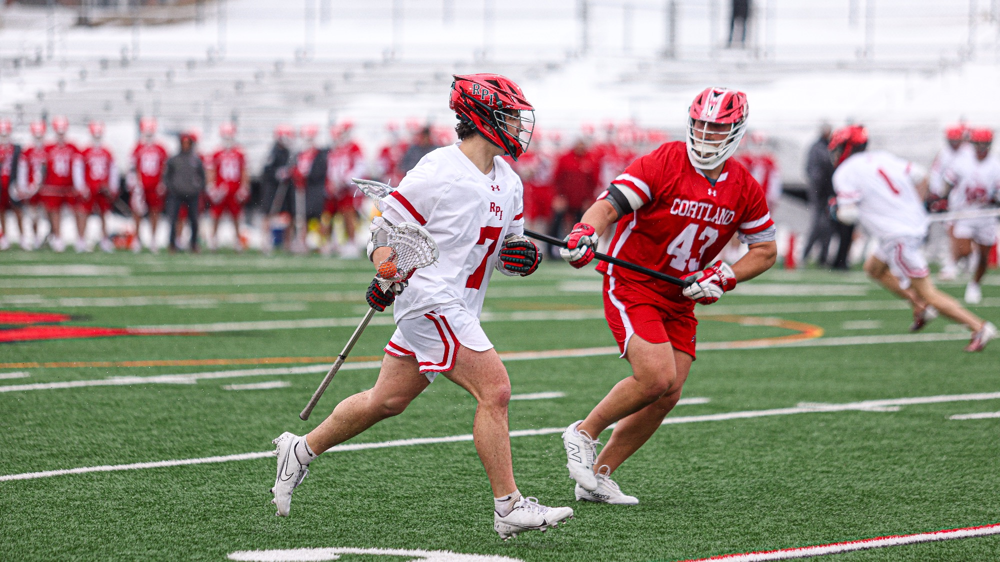 Cooper Manzi of RPI Men’s Lacrosse in action versus Cortland on Wednesday, February 18, 2025 in Troy, New York.