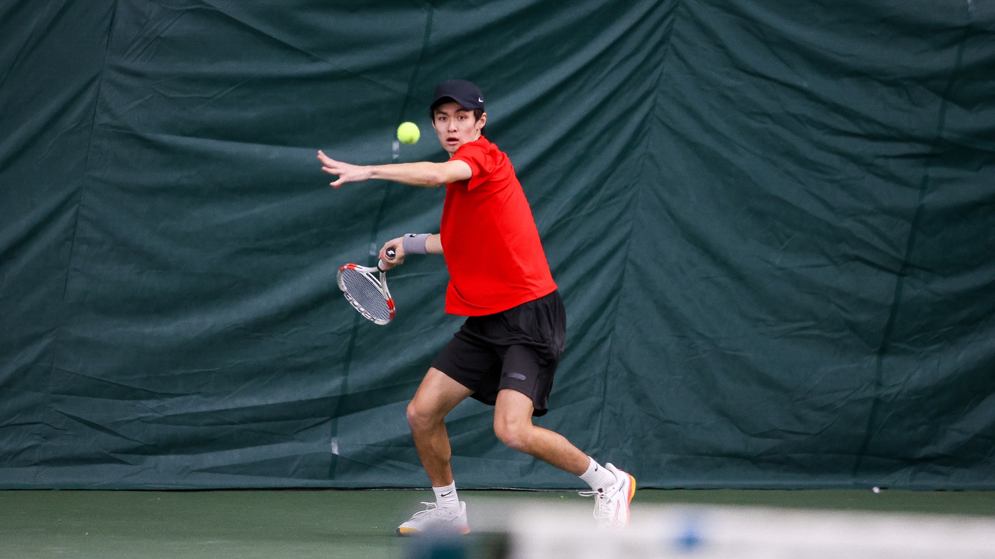 Tsubasa Okada of the 2025-26 RPI Men's Tennis roster in action versus Middlebury on Saturday, February 28, 2026 in Latham, New York.