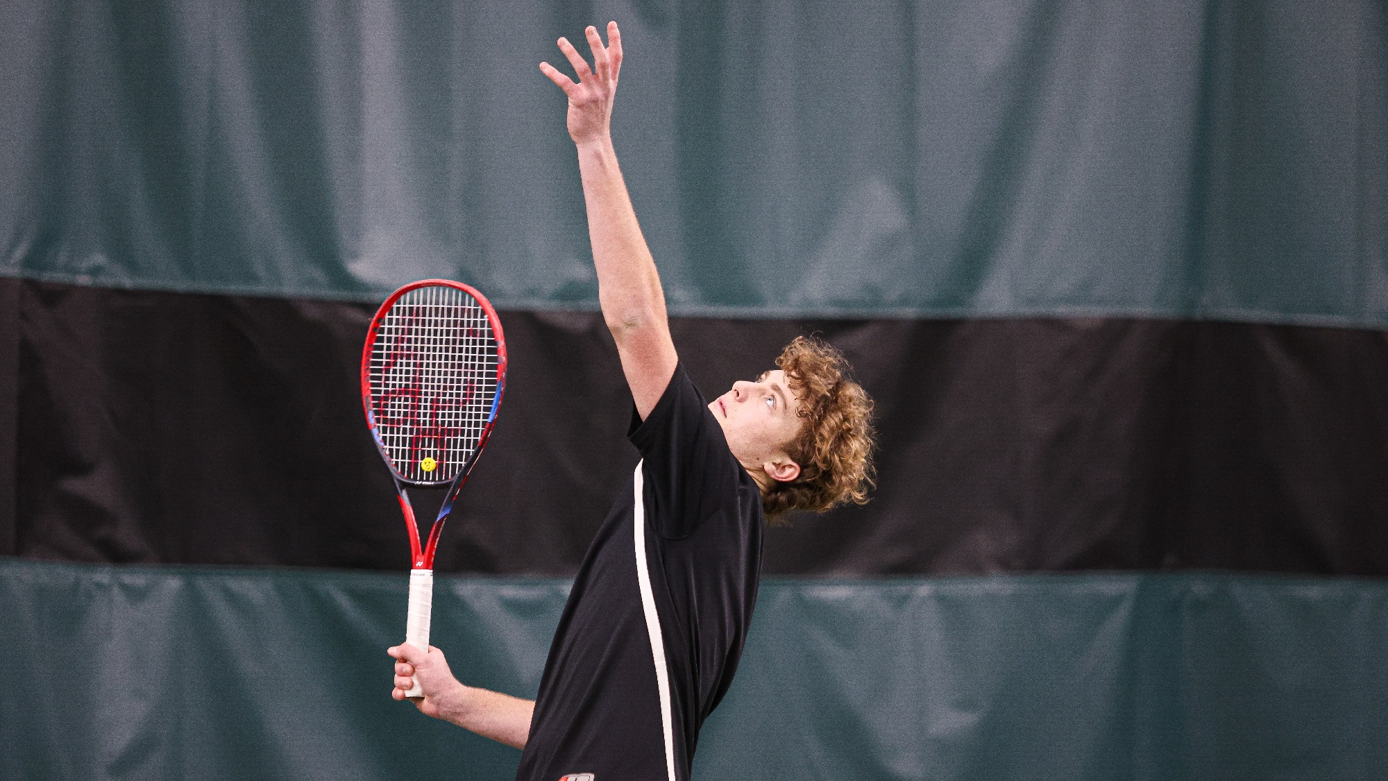 Felix Puyplat of the 2025-26 RPI Men's Tennis roster in action versus Middlebury on Saturday, February 28, 2026 in Latham, New York.