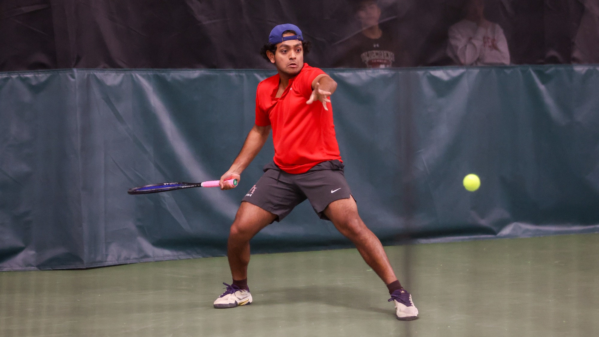 Debarshi Sen of RPI Men’s Tennis in action versus Saint Lawrence on Saturday March 14 2026 in Latham New York.
