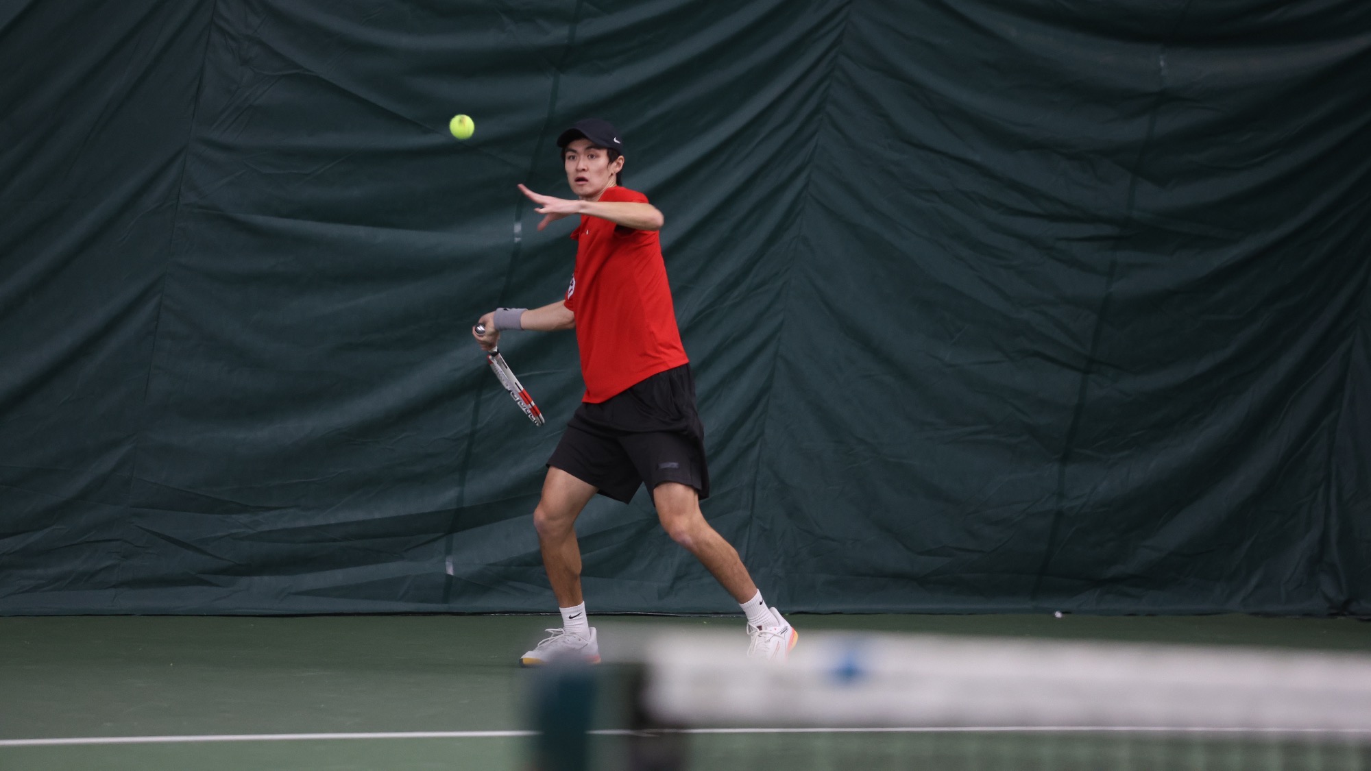 Tsubasa Okada of RPI Men’s Tennis in action versus Saint Lawrence on Saturday March 14 2026 in Latham New York.