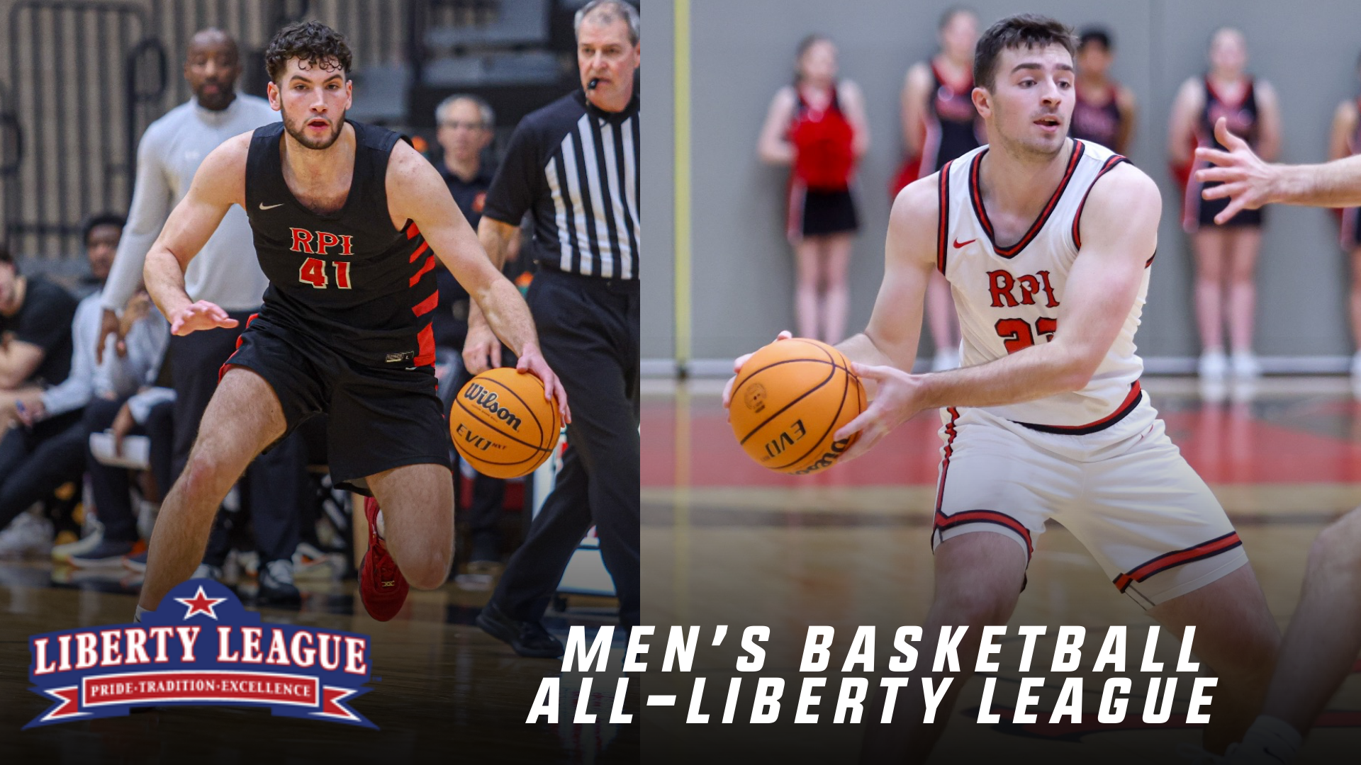 Graphic for the 2025-26 Liberty League men's basketball all-league announcement