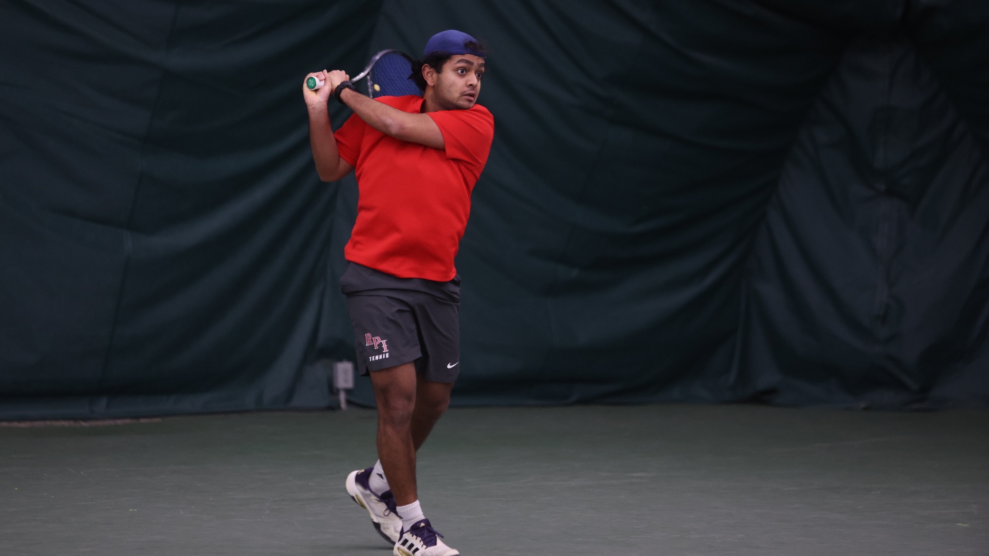 Debarshi Sen of the 2025-26 RPI Men's Tennis roster in action versus Middlebury on Saturday, February 28, 2026 in Latham, New York.