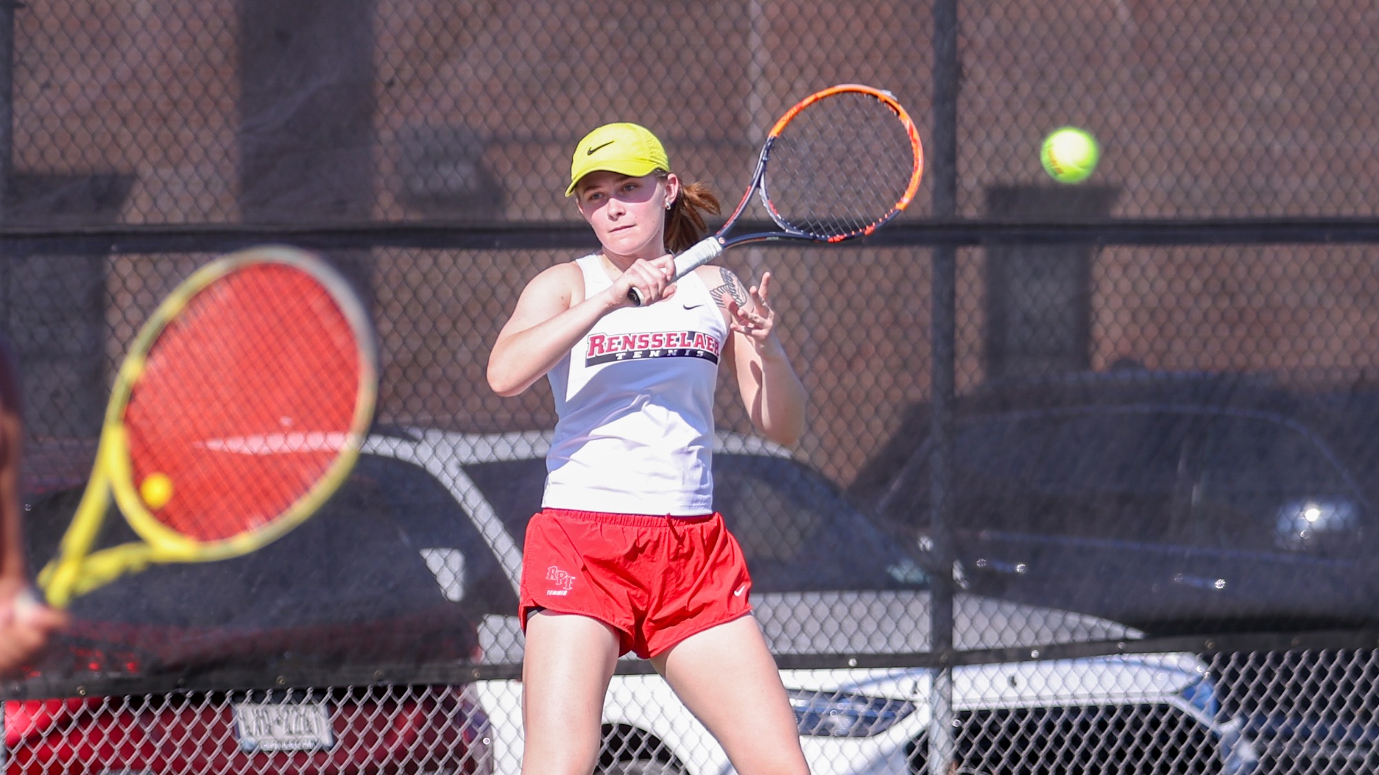 Nicole Ridenour of RPI Women’s Tennis in action versus Union on Wednesday, April 15, 2026 in Troy, New York. 