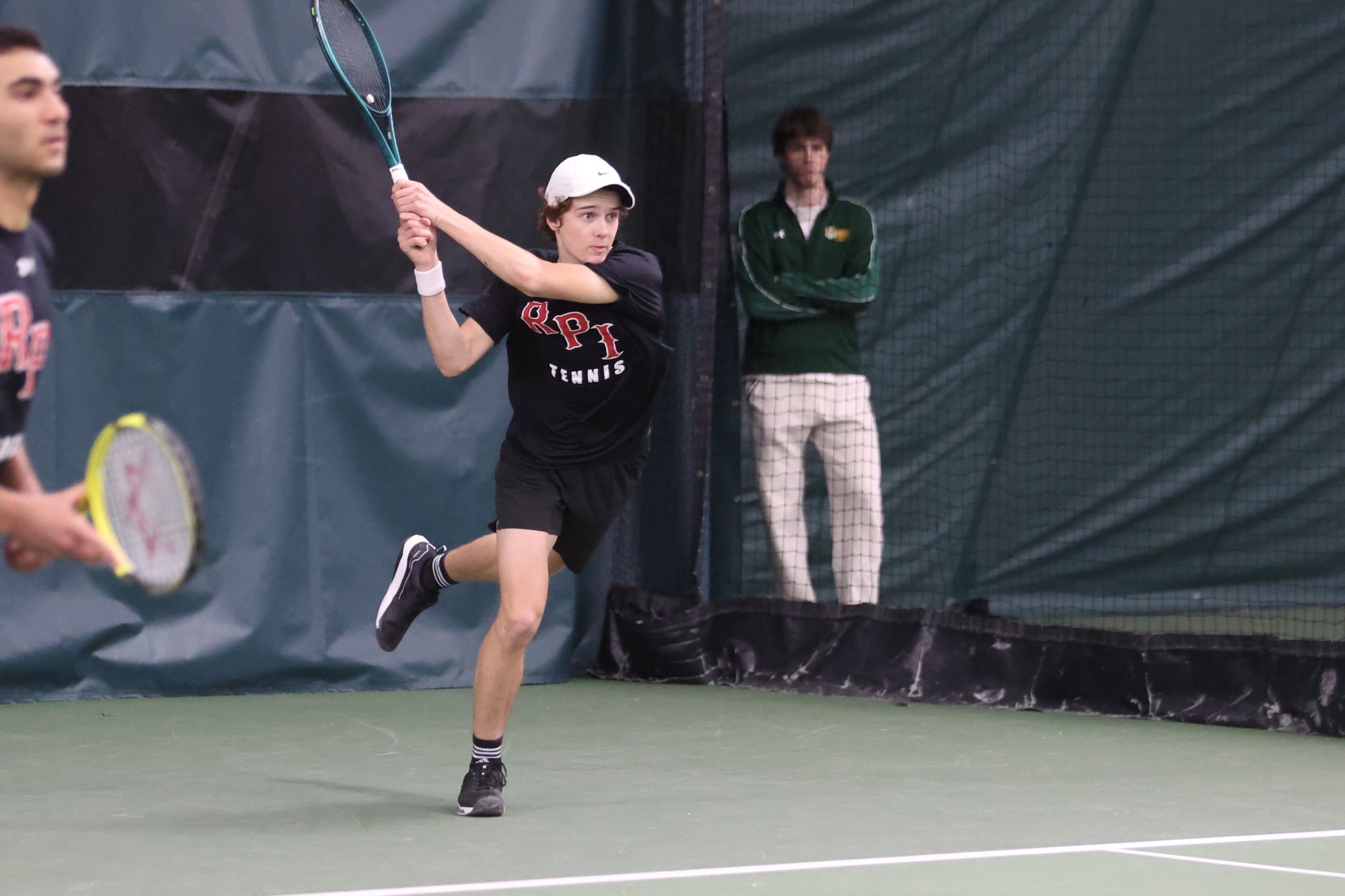 RPI Men’s Tennis team in action versus Skidmore on Saturday April 4 2026 in Latham New York