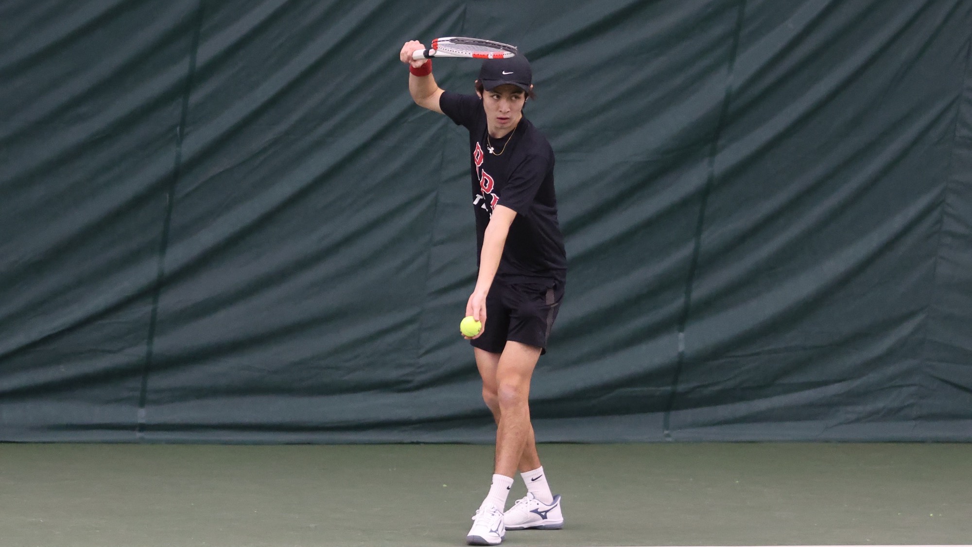 Tsubasa Okada of the RPI Men’s Tennis team in action versus Skidmore on Saturday April 4 2026 in Latham New York