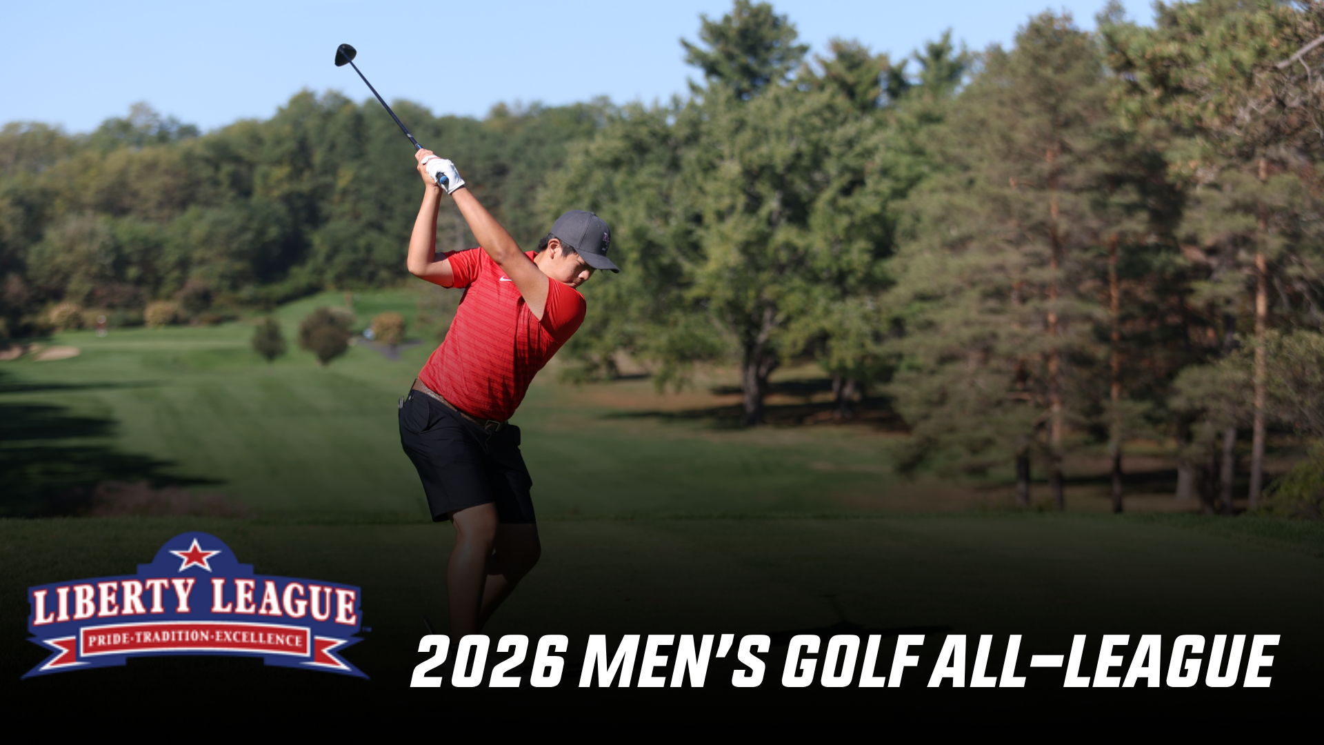 Graphic for the 2026 Liberty League men's golf all-league announcement