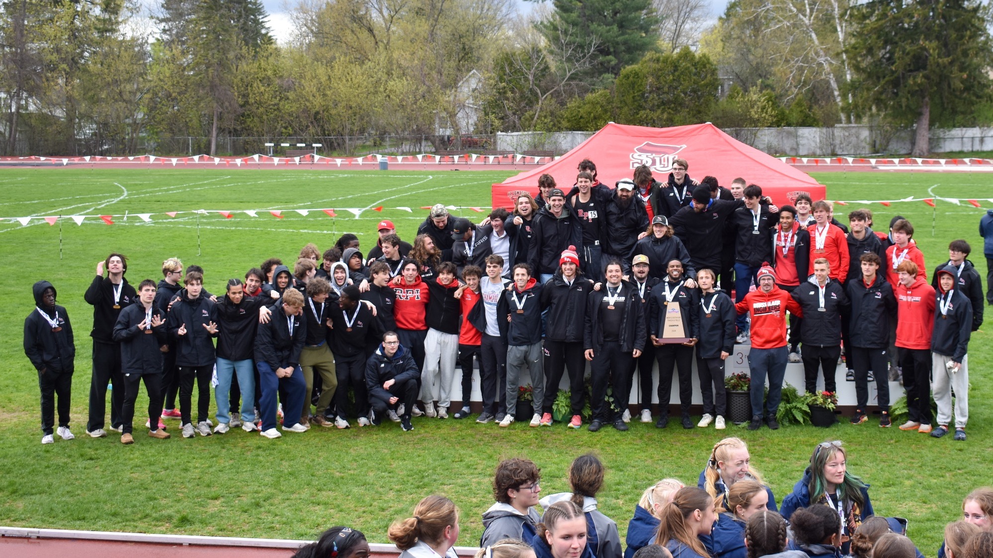 The RPI Men's Outdoor Track & Field Team Celebrating its fourth consecutive Liberty League Championship on Saturday, May 2, 2026 in Canton, New York