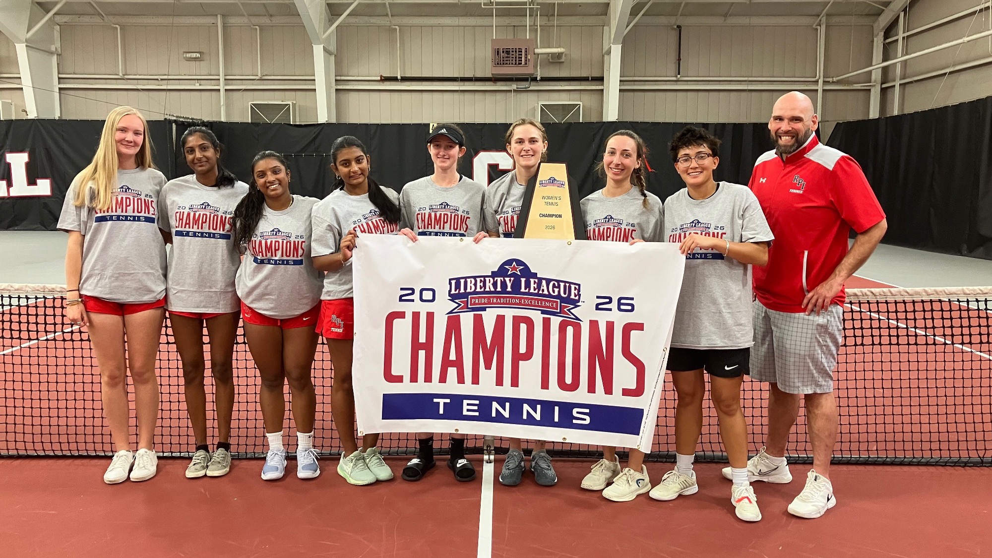 The RPI Women’s Tennis Team Celebrating its Liberty League Championship on Sunday, May 3, 2026 in Ithaca, New York