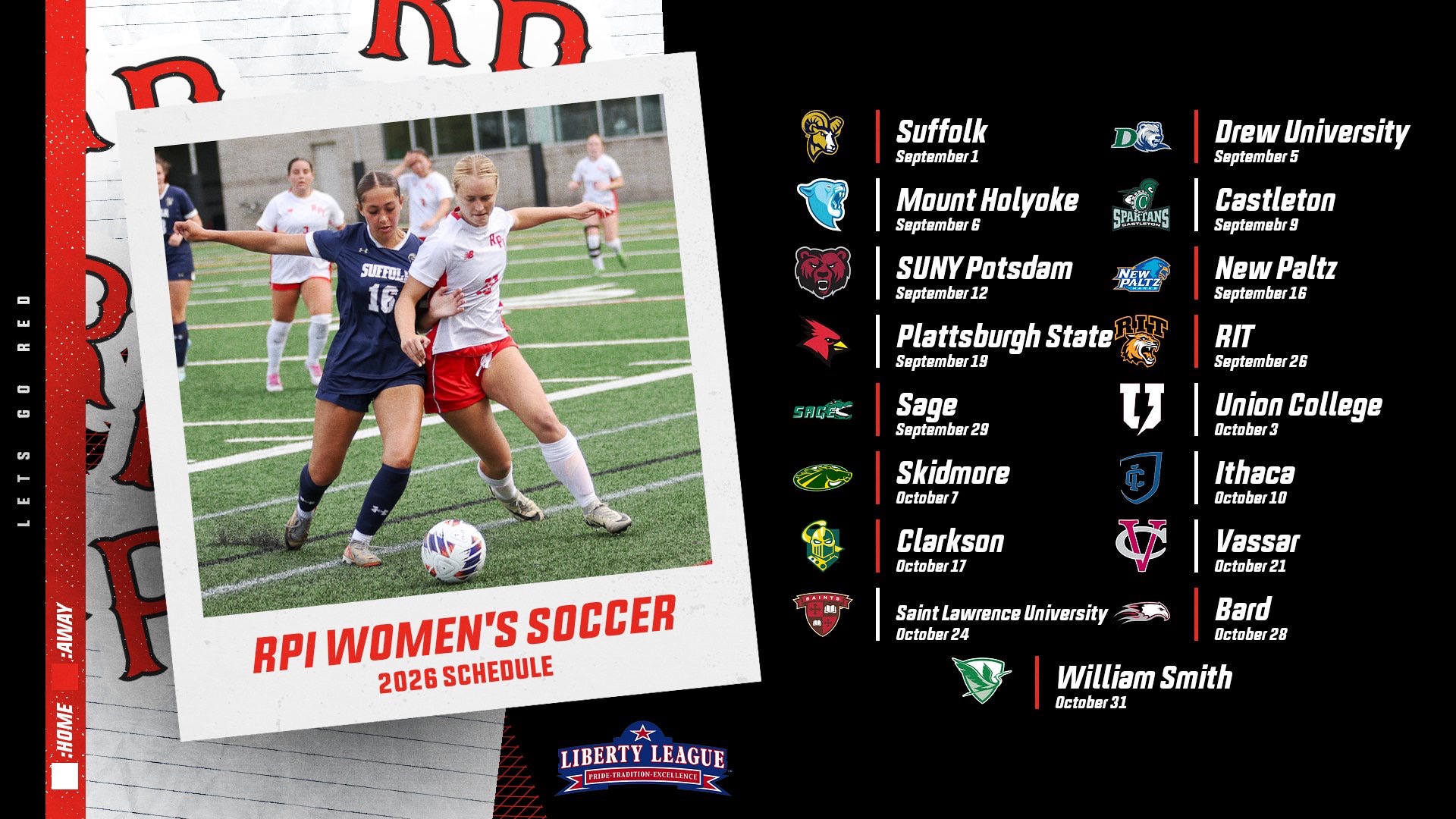 2026 RPI Women's Soccer schedule graphic.