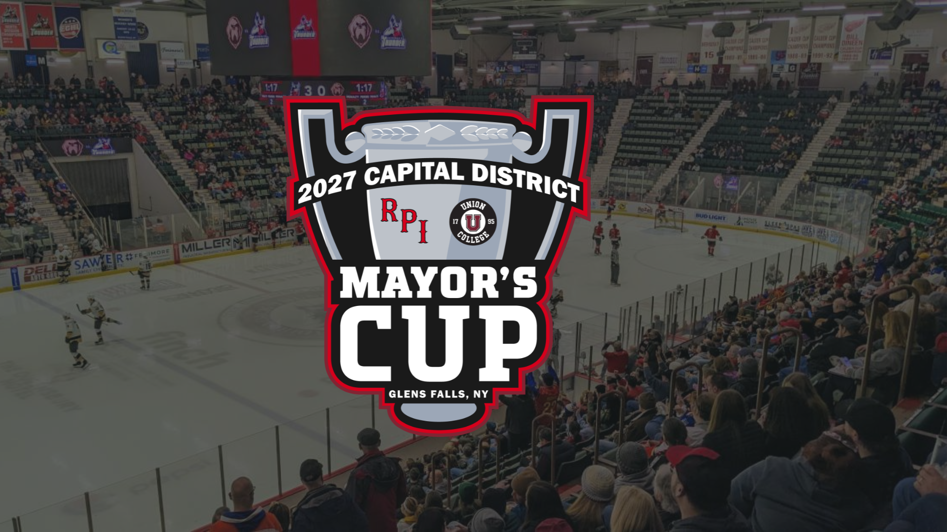 Graphic announcing the 2027 Mayor's Cup at Harding Mazzotti Arena in Glens Falls, New York