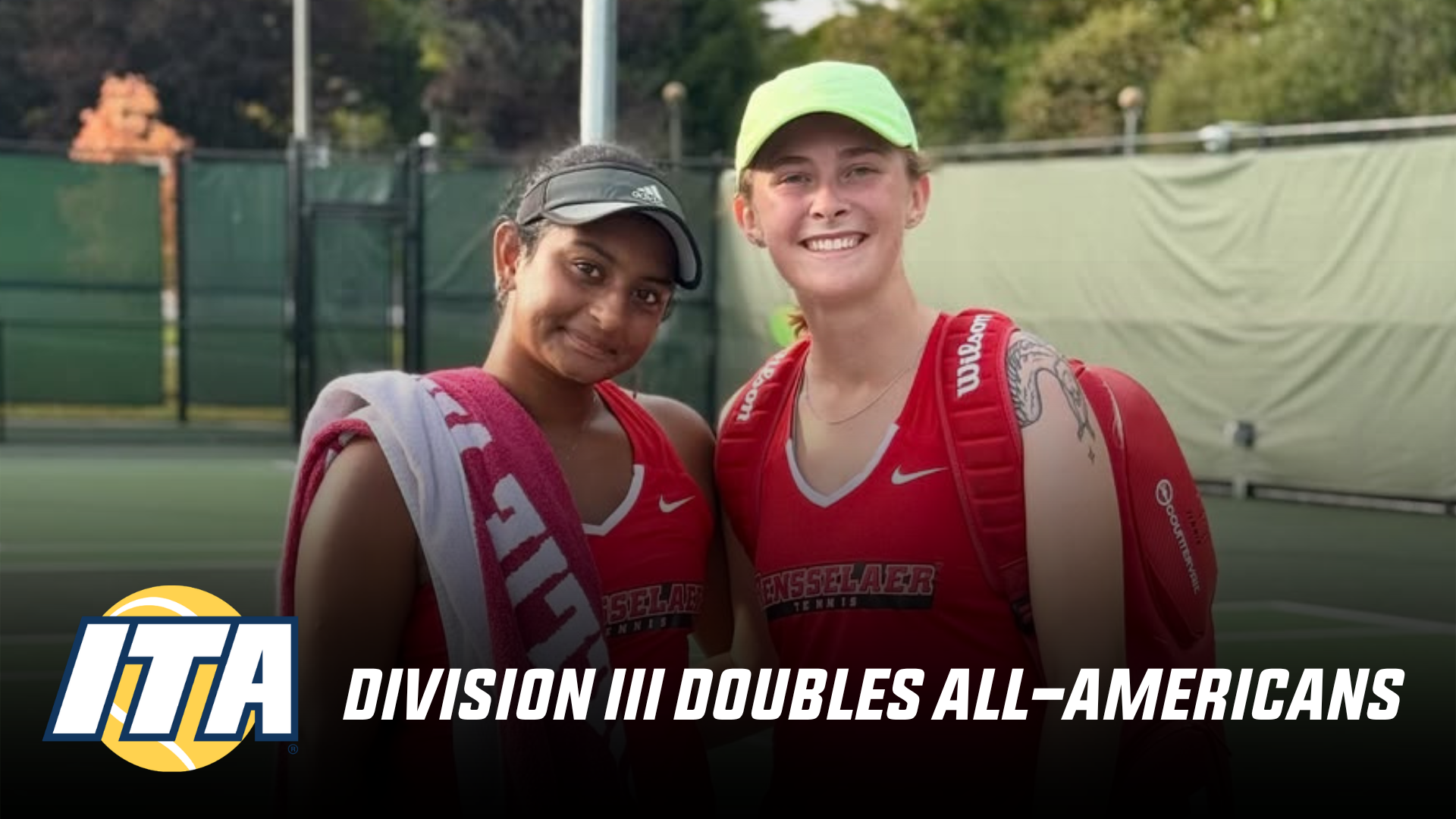 Graphic for the 2026 Liberty League women's tennis ITA all-Americans