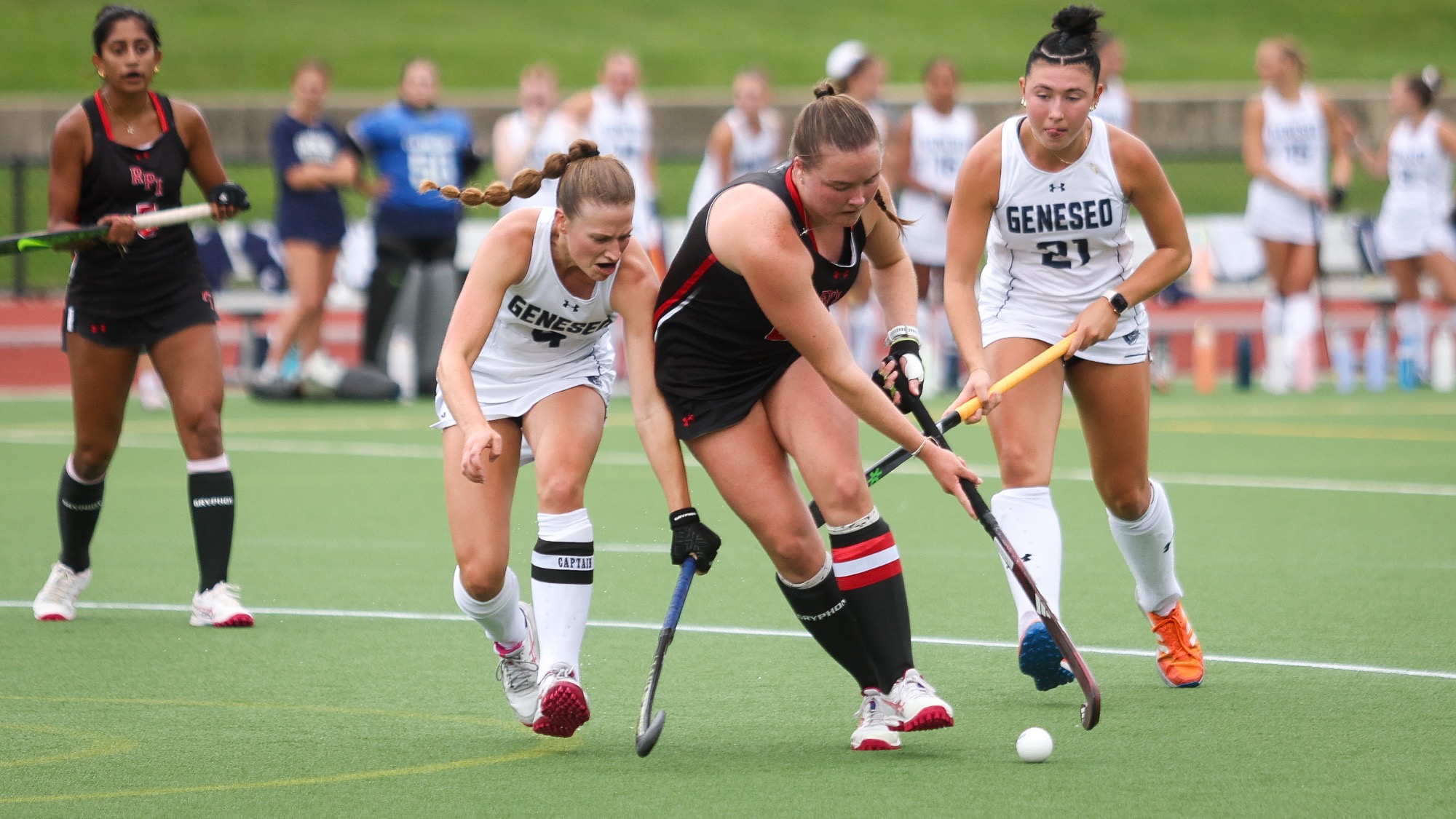 Sophia Brown of the RPI Field Hockey team in action versus SUNY Geneseo on Tuesday, September 1, 2025 in Troy, New York.