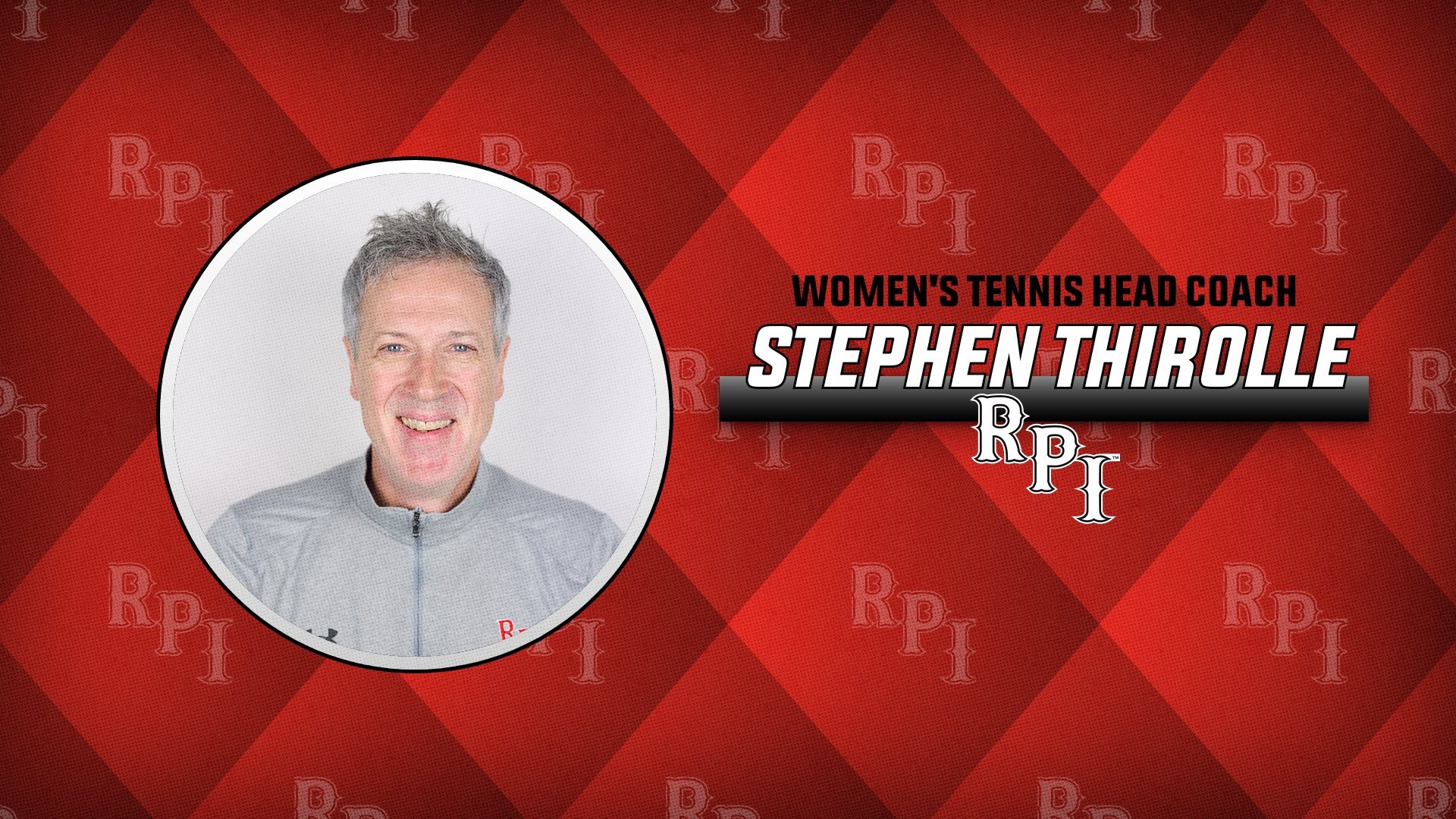 Graphic for announcement of Stephen Thirolle new head coach for Women's Tennis.