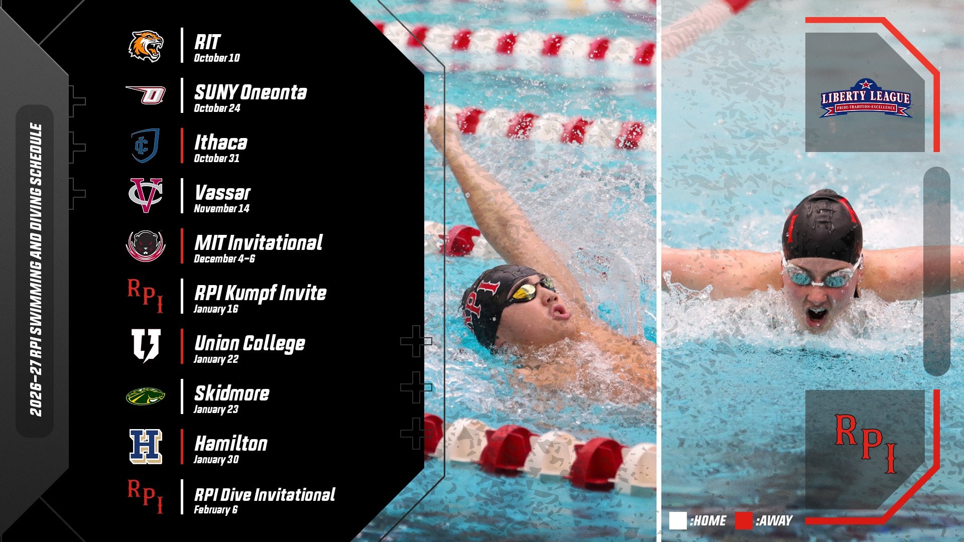 2026-27 RPI Swimming and Diving Schedule Graphic.