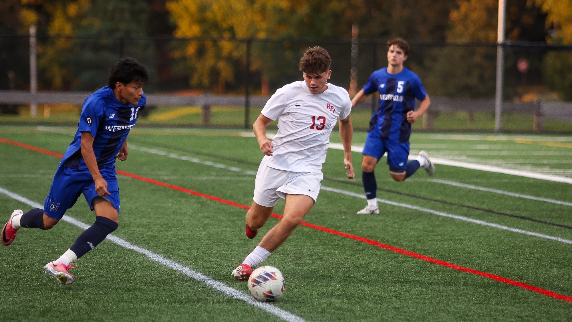 Harrison Brownlow of RPI Men's Soccer in action versus Westfield on Friday September 4 2026 in Troy New York.