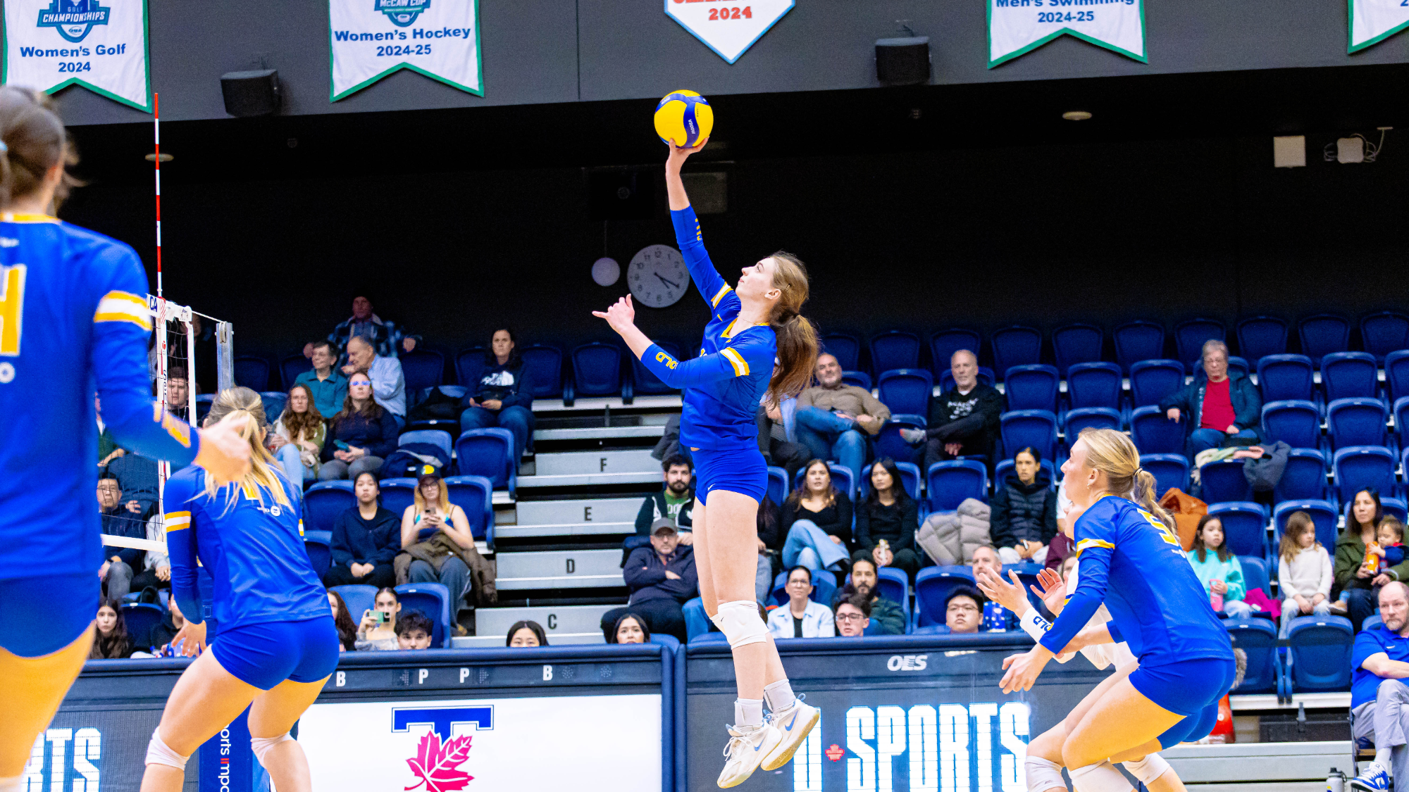Tyra Krapp hits the ball against Toronto
