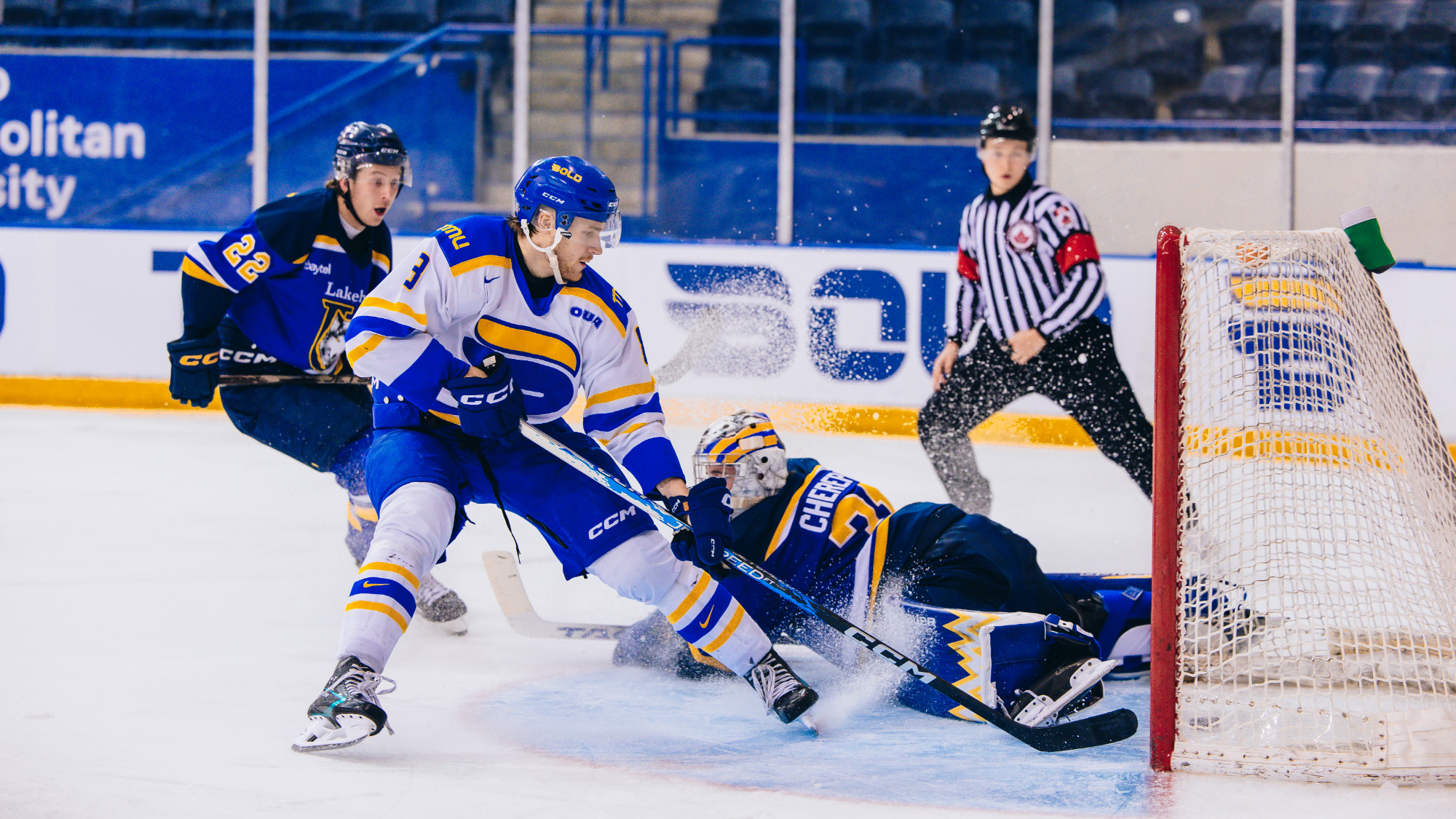 Carter MacAdams scores on the breakaway against Lakehead