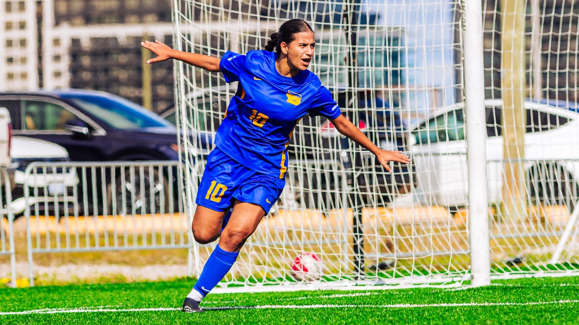Mera Saleh celebrates after scoring a goal