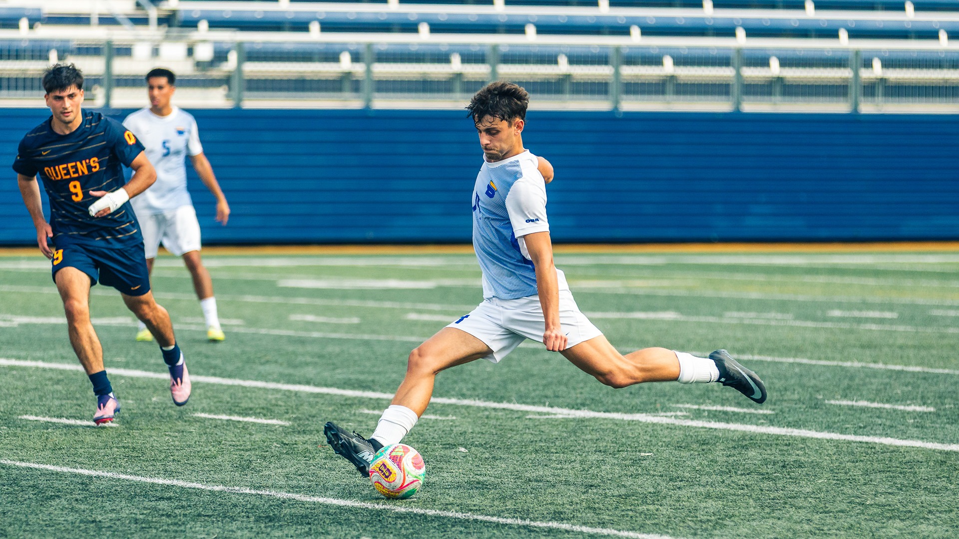 Action shot during TMU Bold vs. Queen's Gaels men's soccer match
