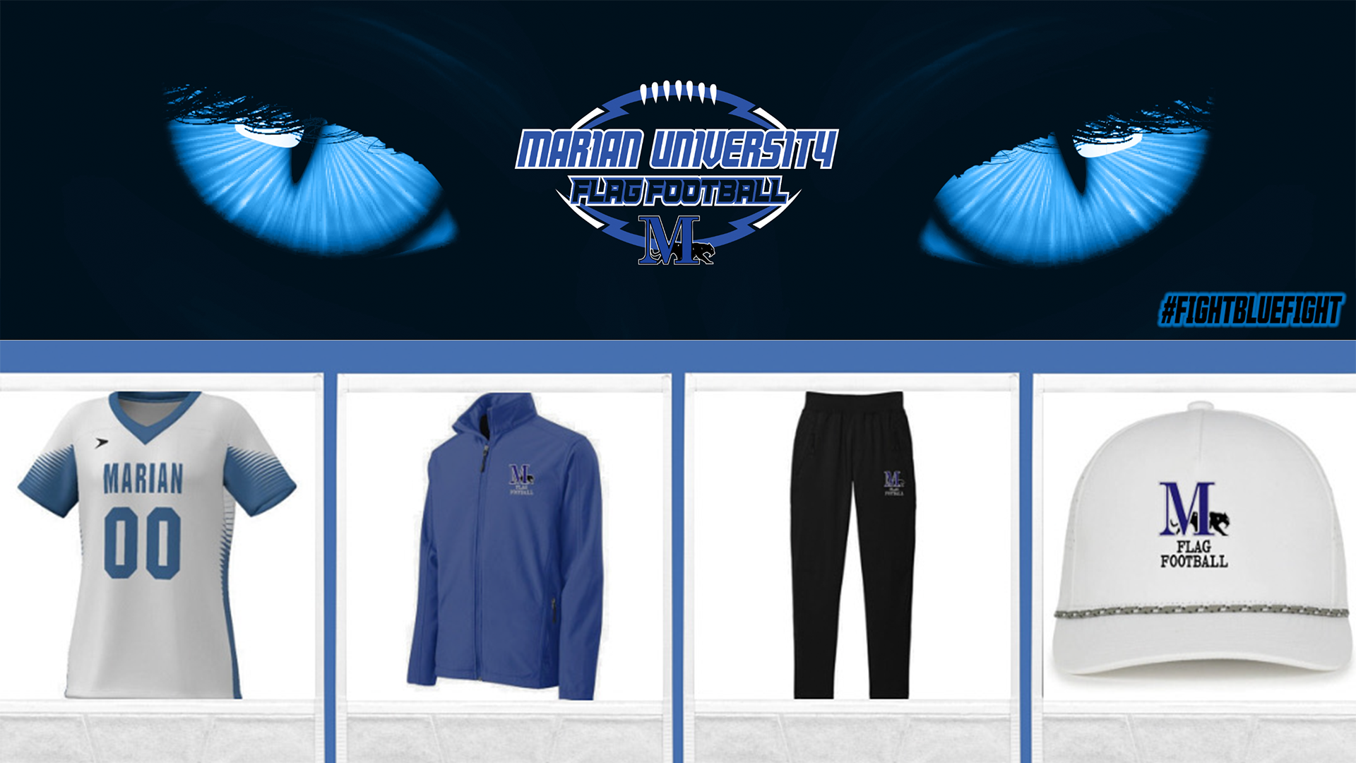 Marian flag football store graphic