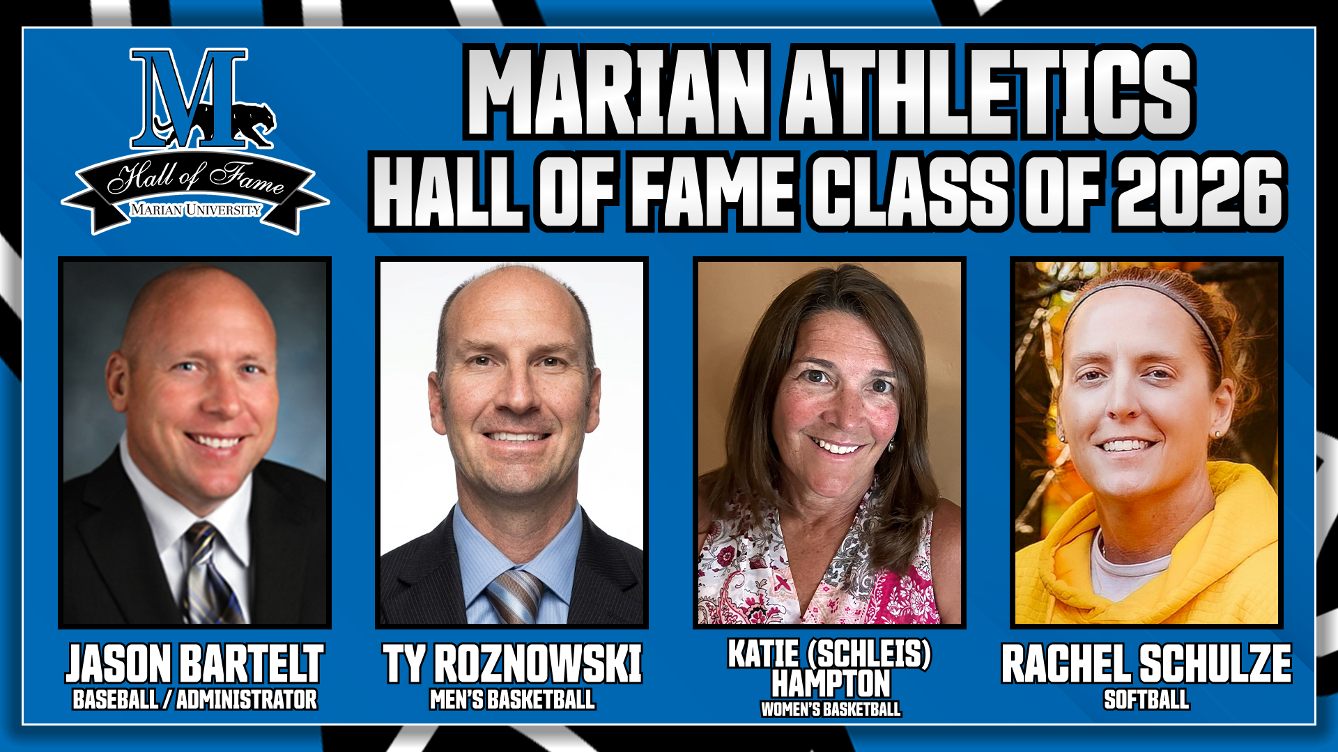 Marian Athletics Hall of Fame Class of 2026 graphic