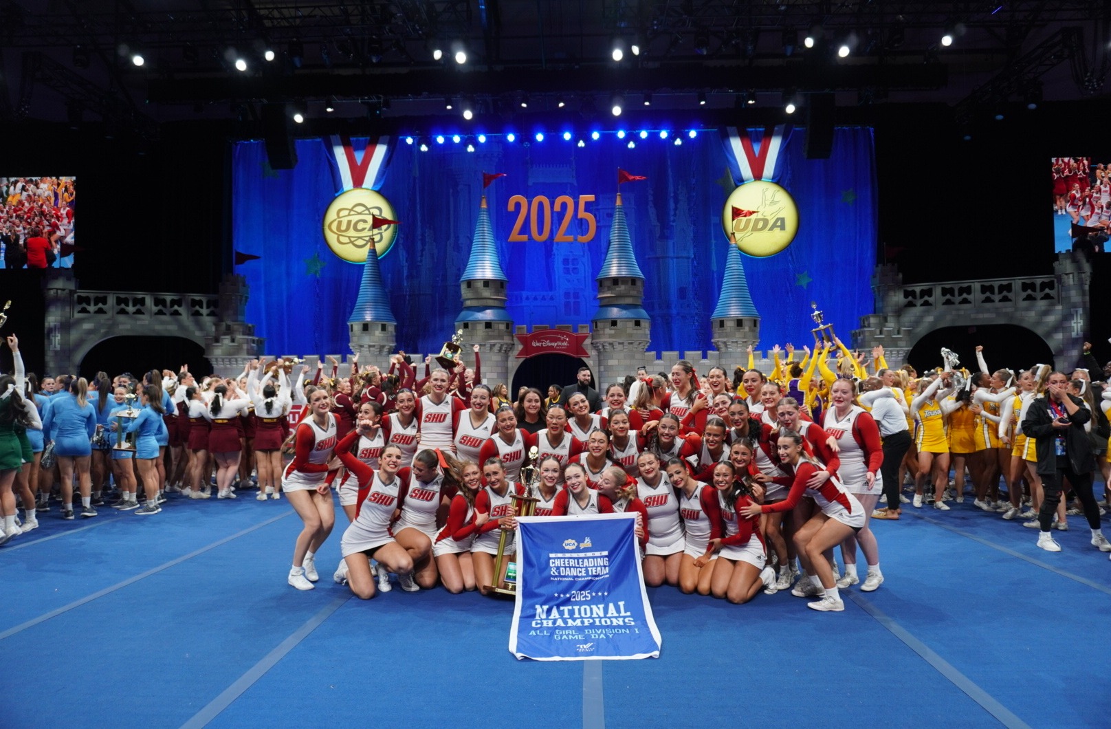 SHU Cheer Team celebrating National Championship