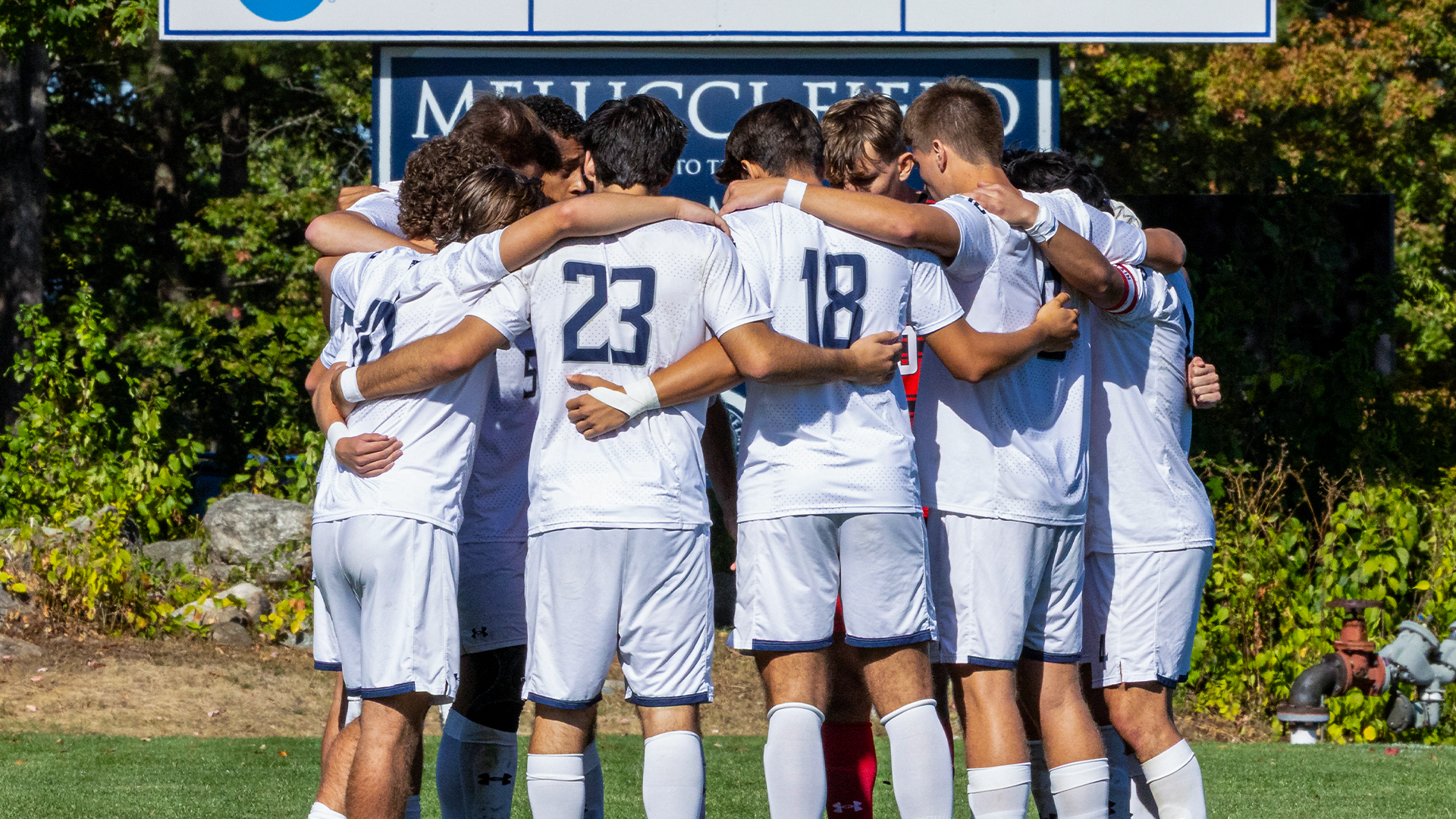 MSOC Team Huddle vs. Adelphi