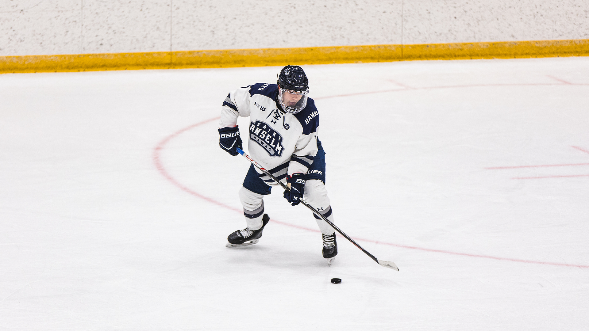 Rogles skates with puck