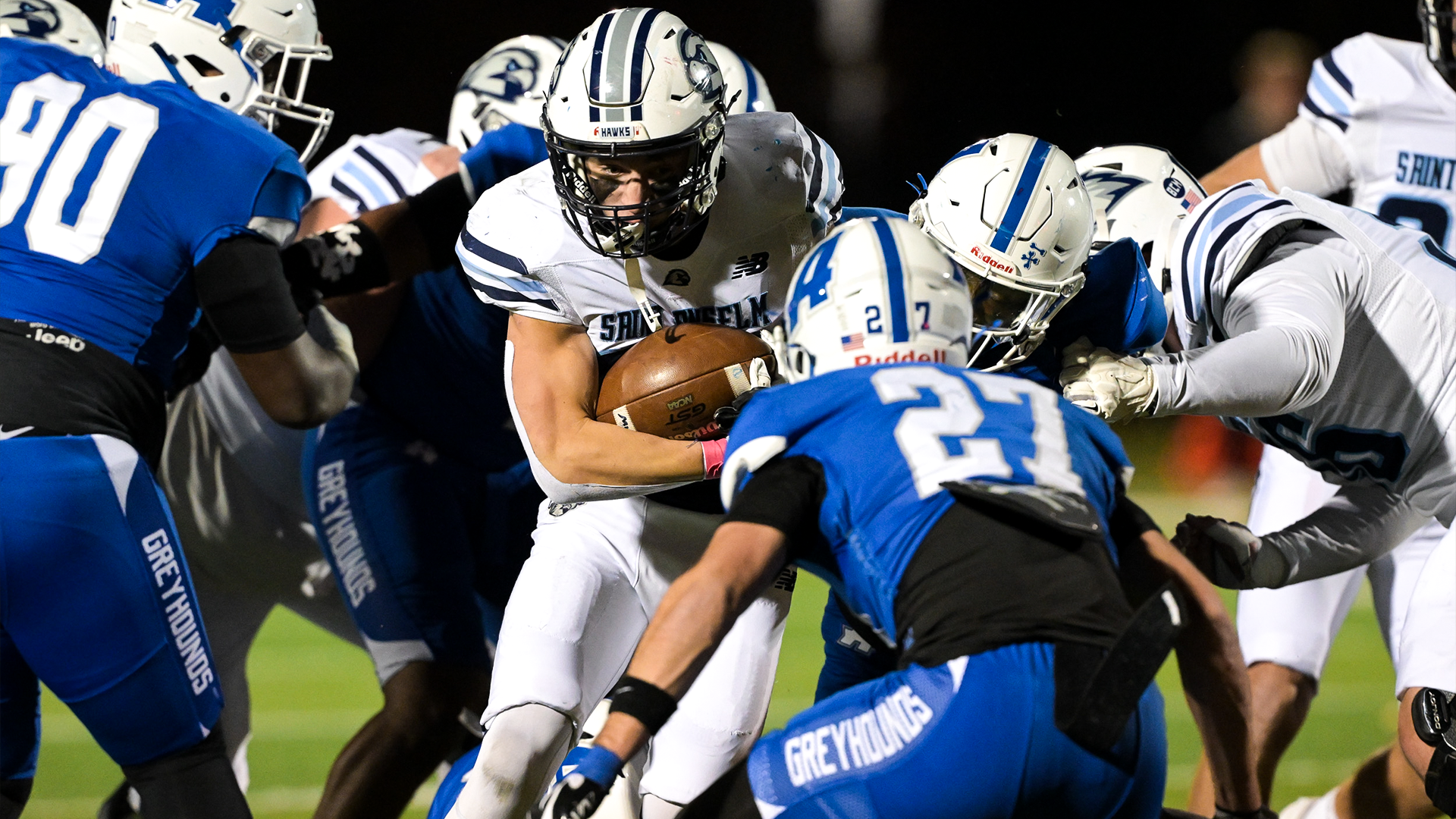 Tyler Villalta rushes during home game against Assumption