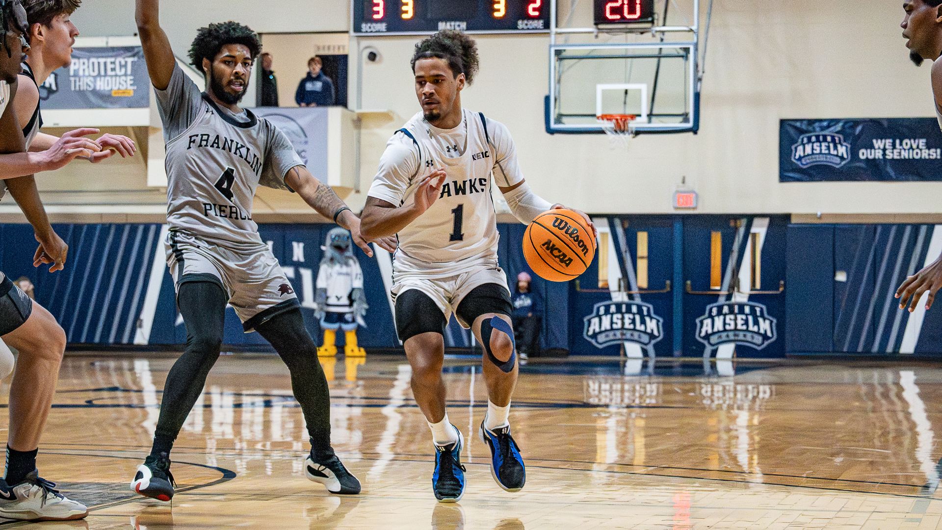 Isaiah Griffin action shot against Franklin Pierce