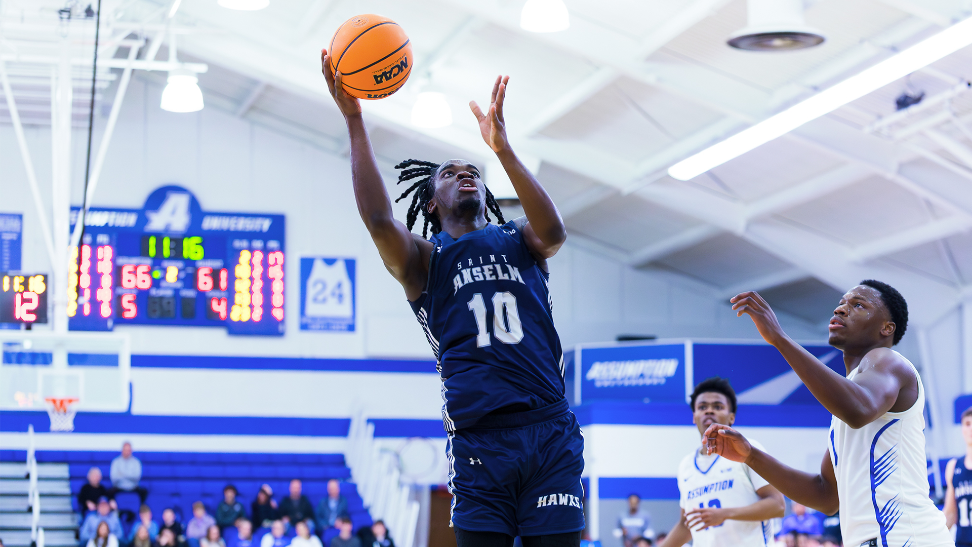 Edward Onyia takes a layup at Assumption