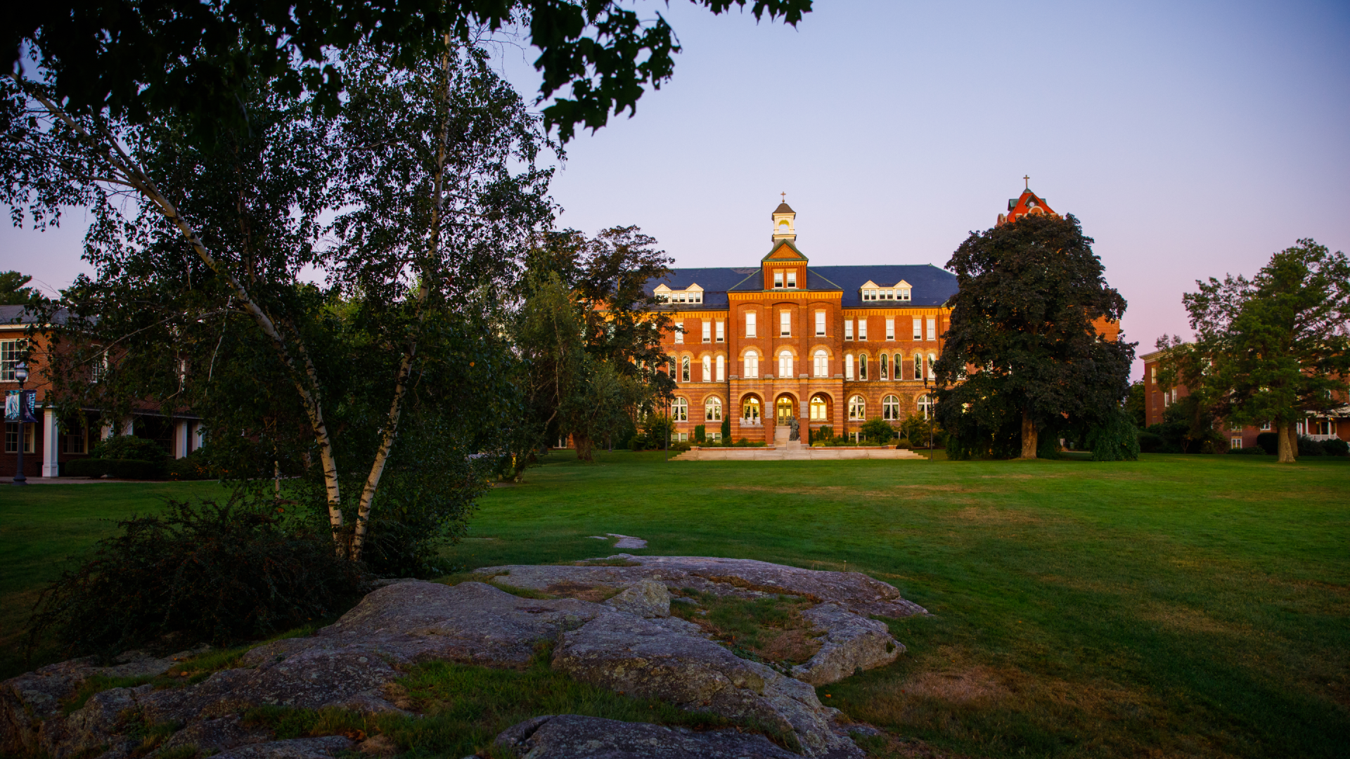 Photo of Saint Anselm College's Alumni Hall from distance