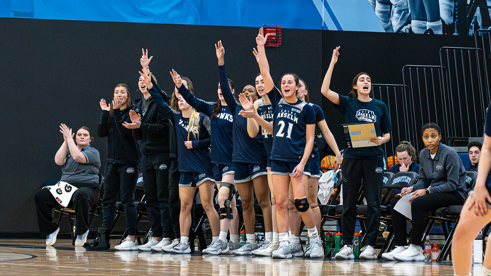 WBB Bench Celebration at Bentley
