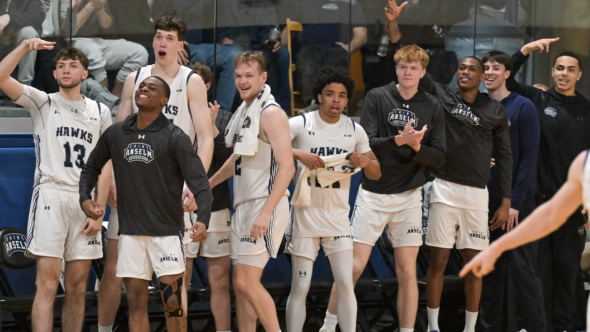 MBB Bench Celebration against Assumption in NE10 Semis