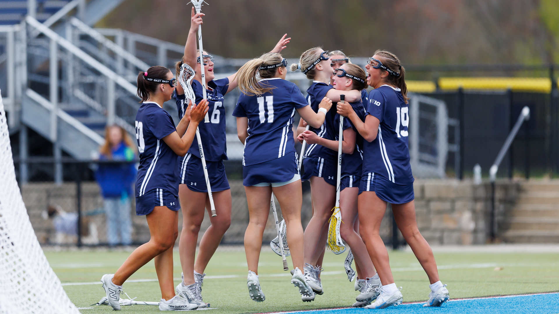 Players celebrate goal