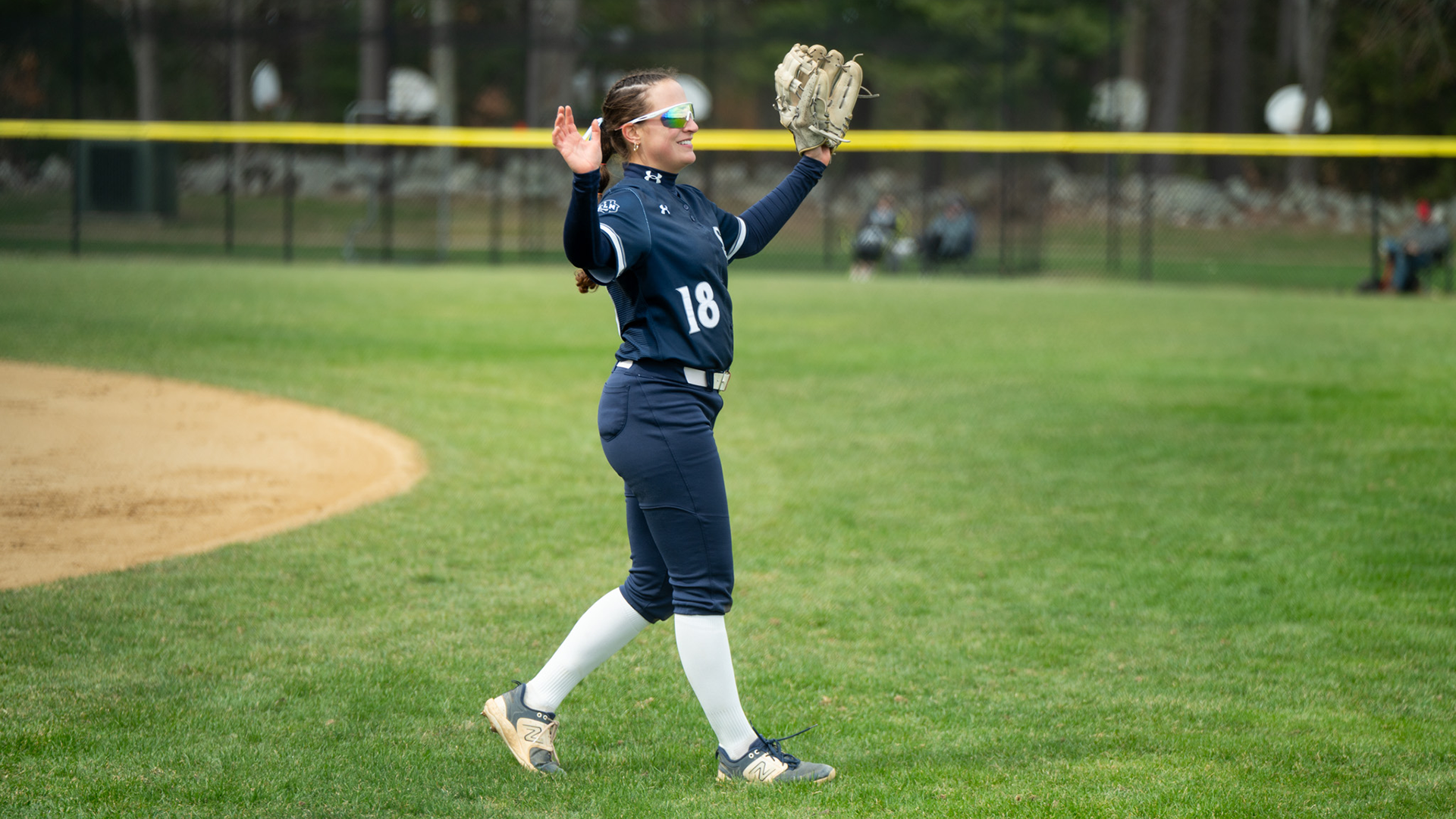 Katie Fox in the outfield during NE10 matchup against Bentley