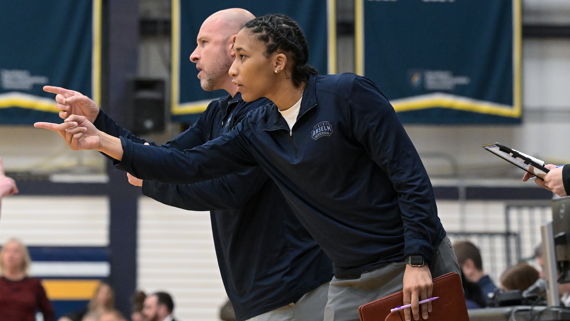 Corey Boilard and Century McCartney Coaching on the sidelines at SNHU