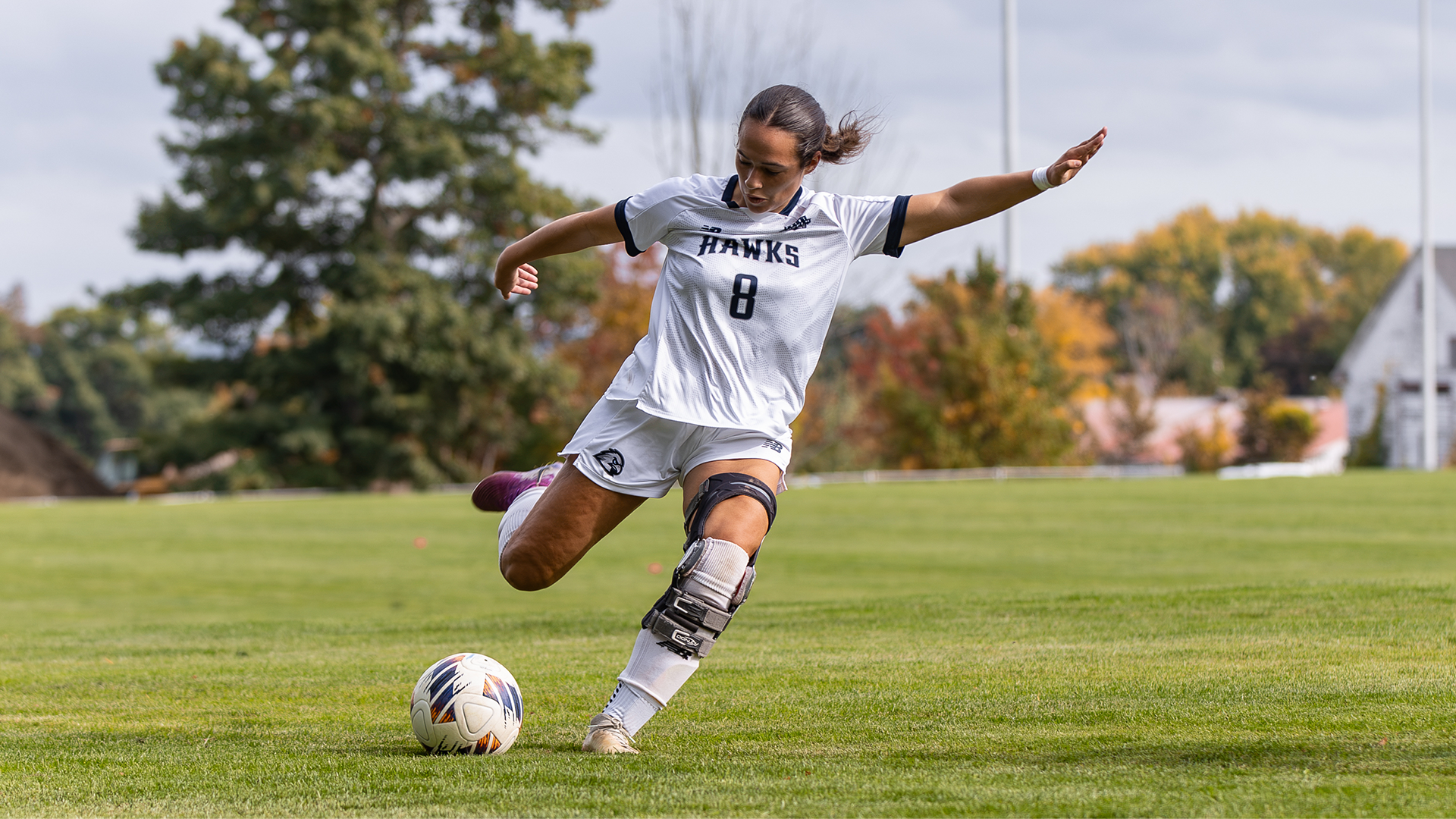 Amarys Jimenez strikes the ball during a women’s soccer game.