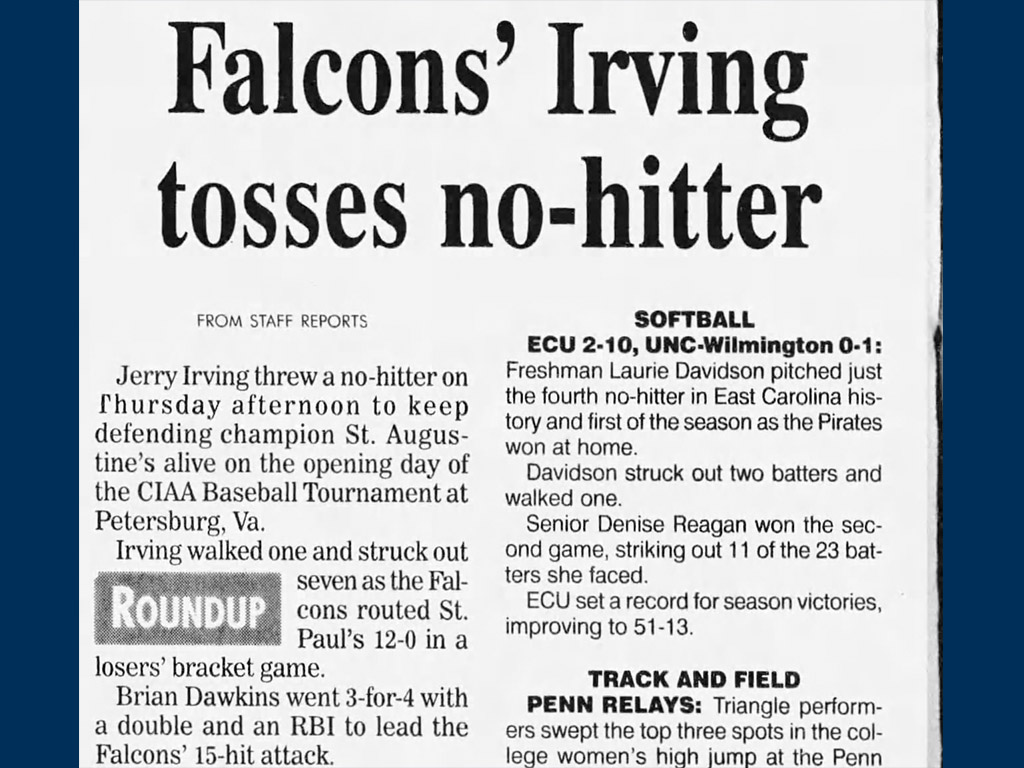 Falcons' Irving Tosses No-Hitter In 2000 CIAA Baseball Tourney