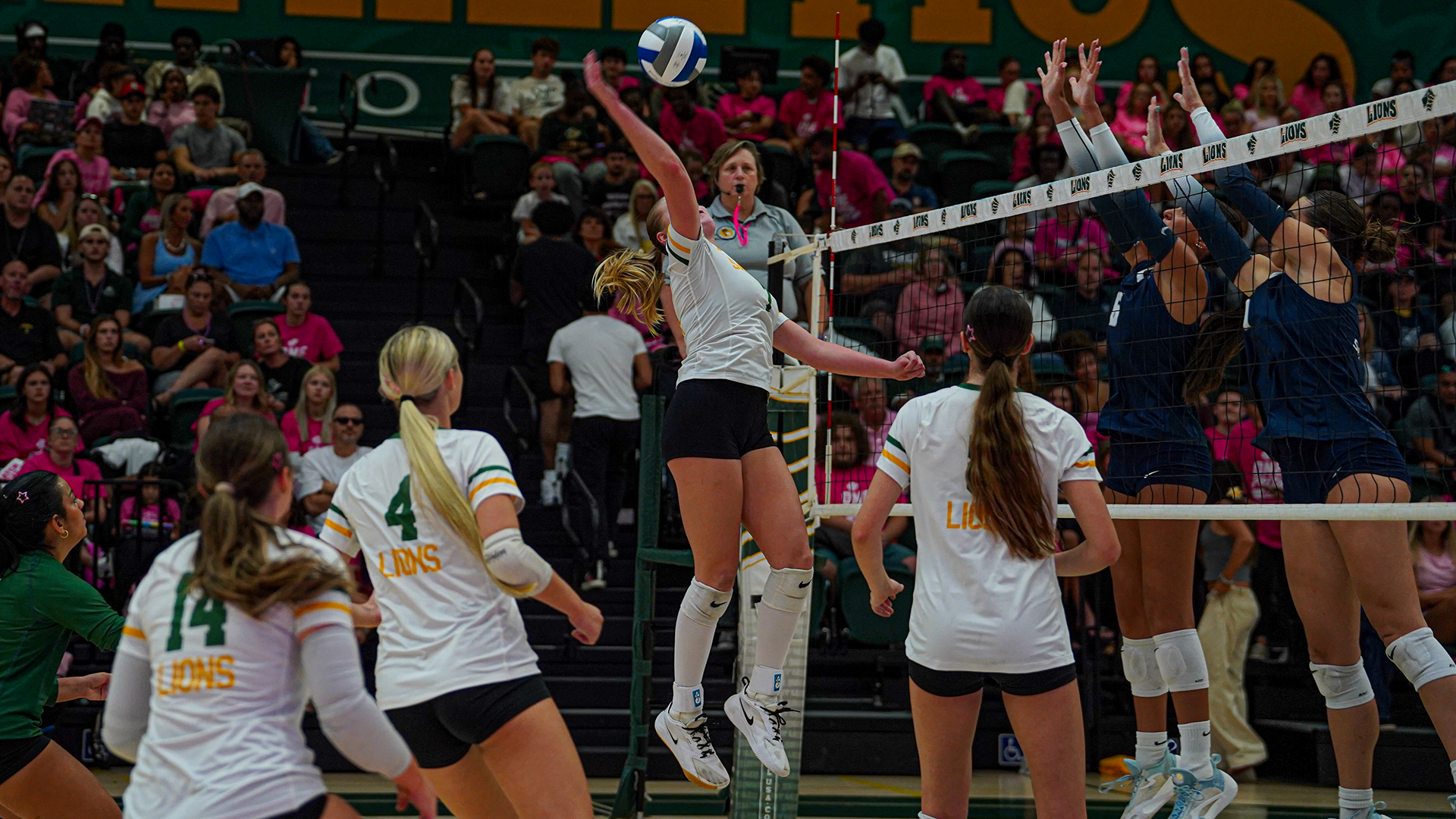 Shelby Toney attacks the ball versus PBA