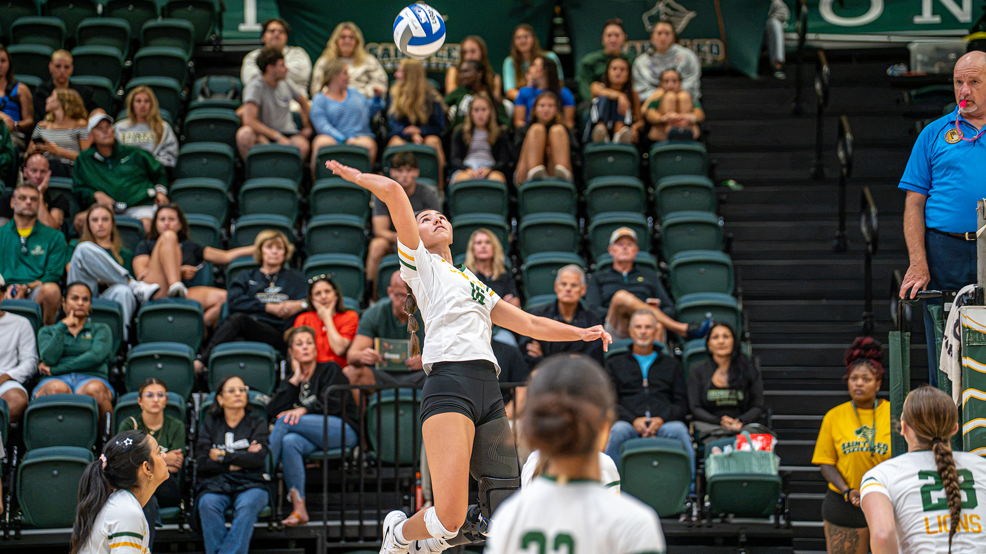 Gina Stavile attacks the ball versus Saint Leo