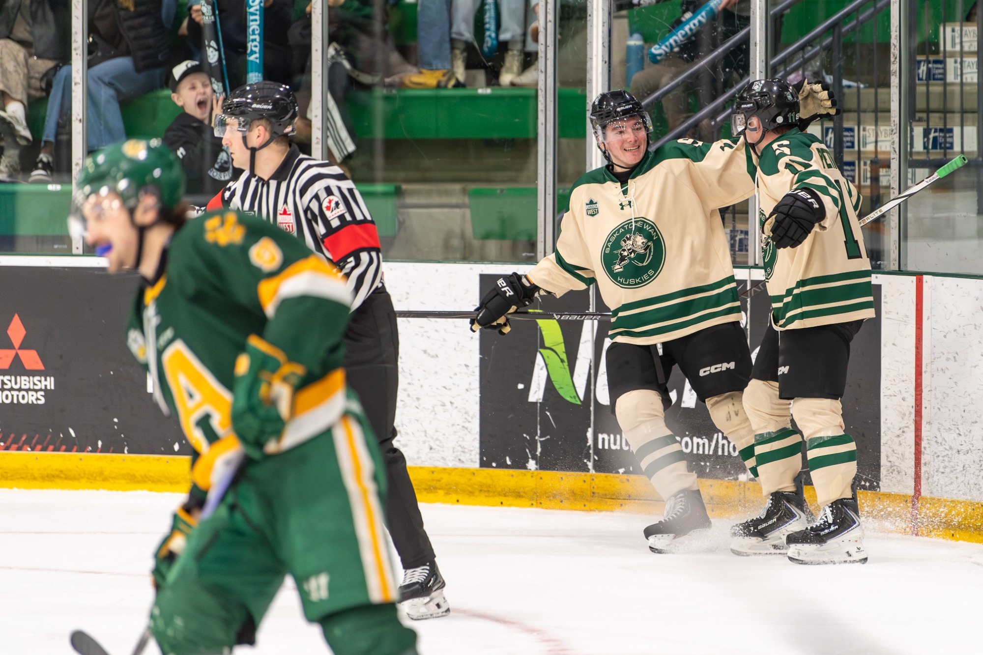 as the University of Saskatchewan Huskies take on the University of Alberta Golden Bears in Canada West Men’s Hockey Quarterfinal game 1 action in Saskatoon, SK, February 20, 2026.Photo Electric Umbrella/Liam Richards 